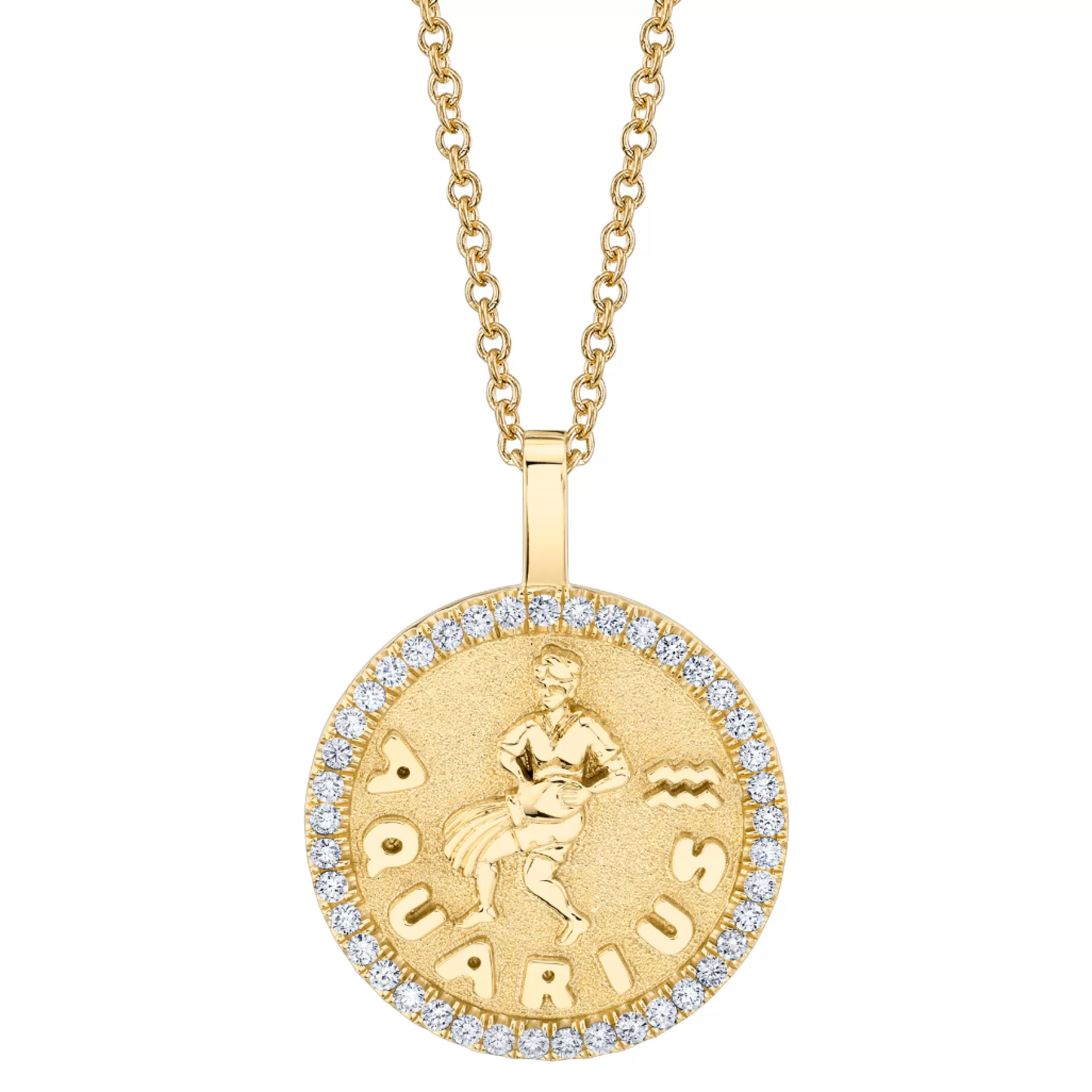 Anita Ko AQUARIUS ZODIAC COIN PENDANT WITH DIAMOND FRAME