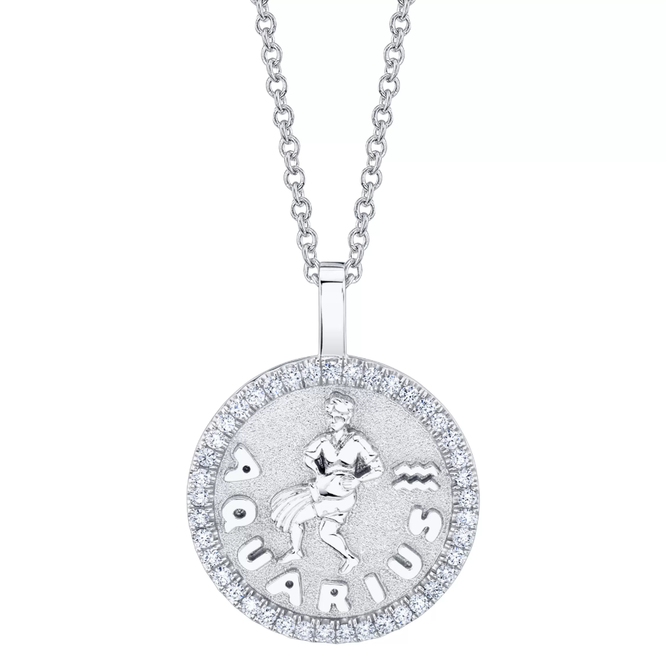 Anita Ko AQUARIUS ZODIAC COIN PENDANT WITH DIAMOND FRAME