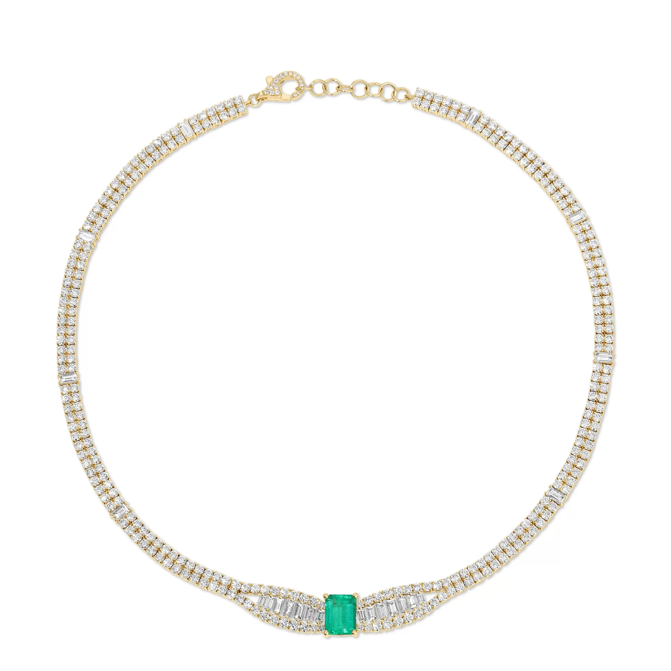 Anita Ko BAGUETTE AND ROUND DIAMOND CHOKER WITH EMERALD CUT COLOMBIAN EMERALD CENTER