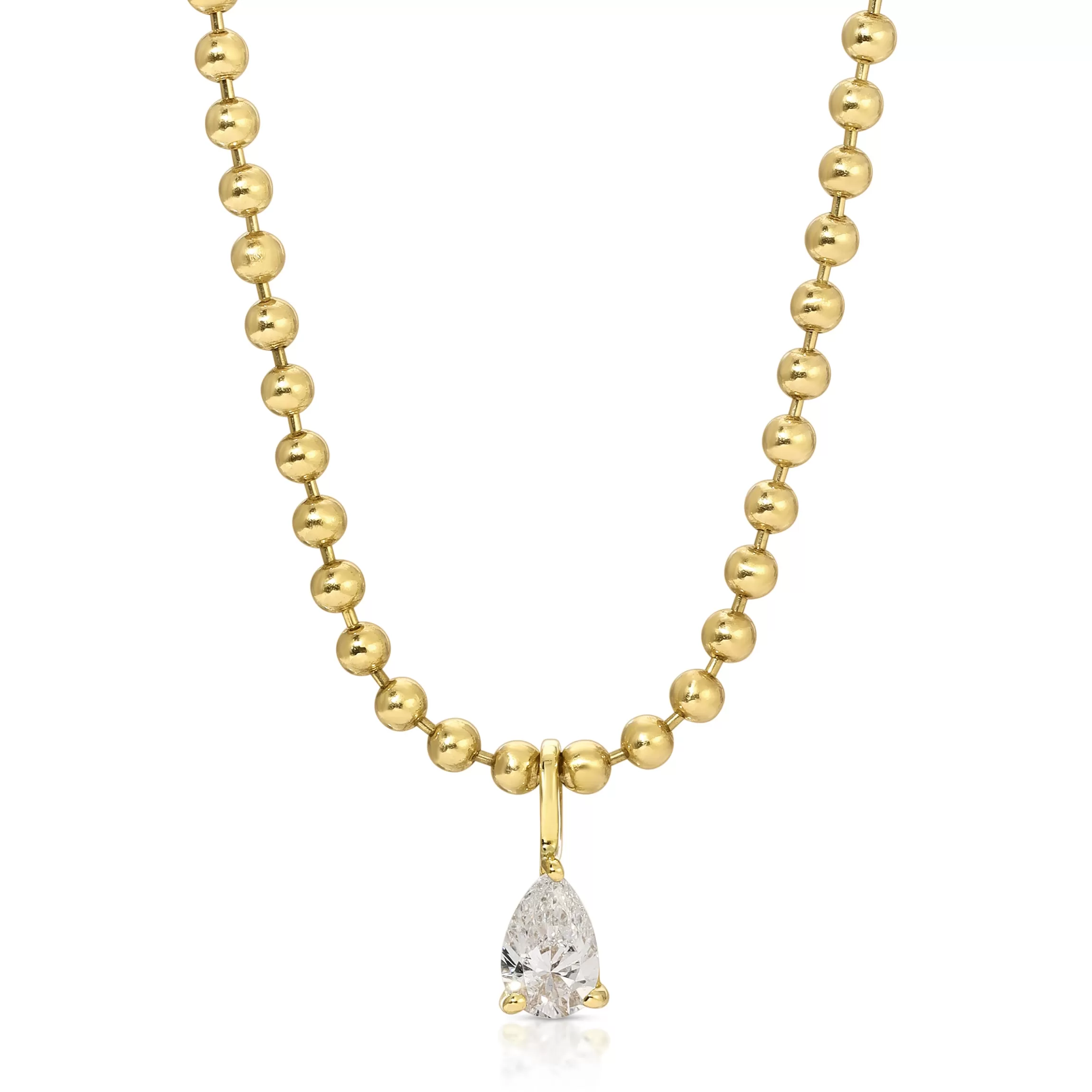 Anita Ko BALL CHAIN NECKLACE WITH PEAR DIAMOND PENDANT