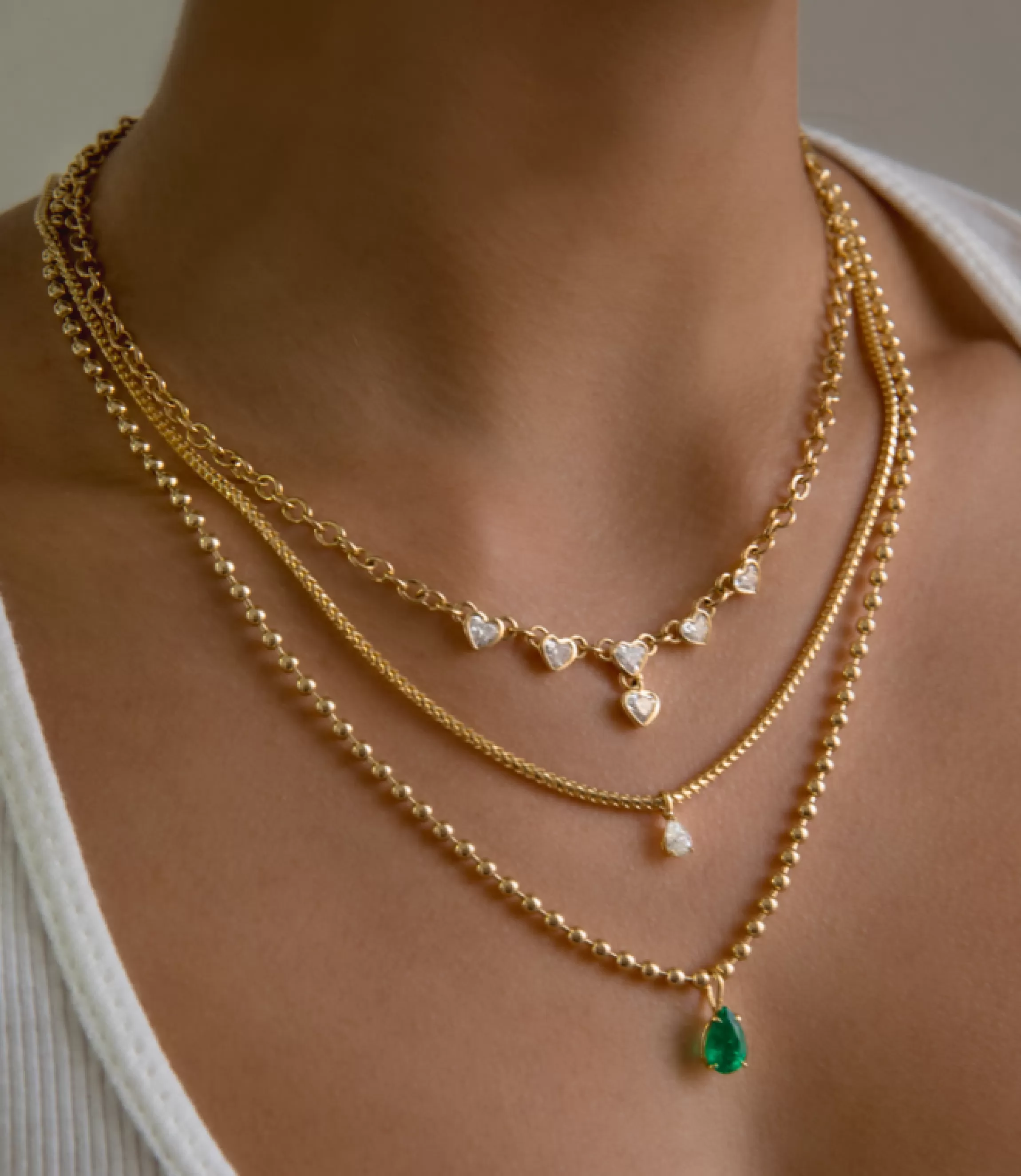 Anita Ko BALL CHAIN NECKLACE WITH PEAR SHAPED EMERALD PENDANT