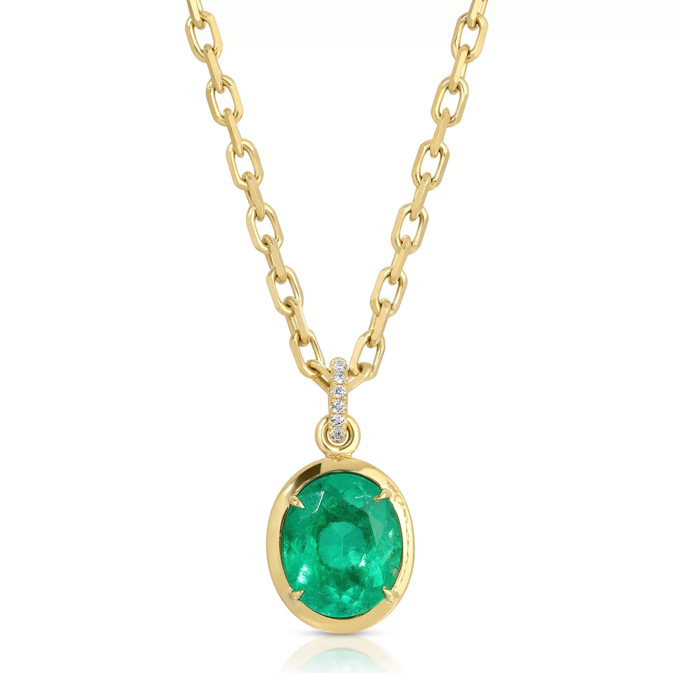 Anita Ko BEZELED COLOMBIAN OVAL EMERALD PENDANT WITH DIAMOND BAIL