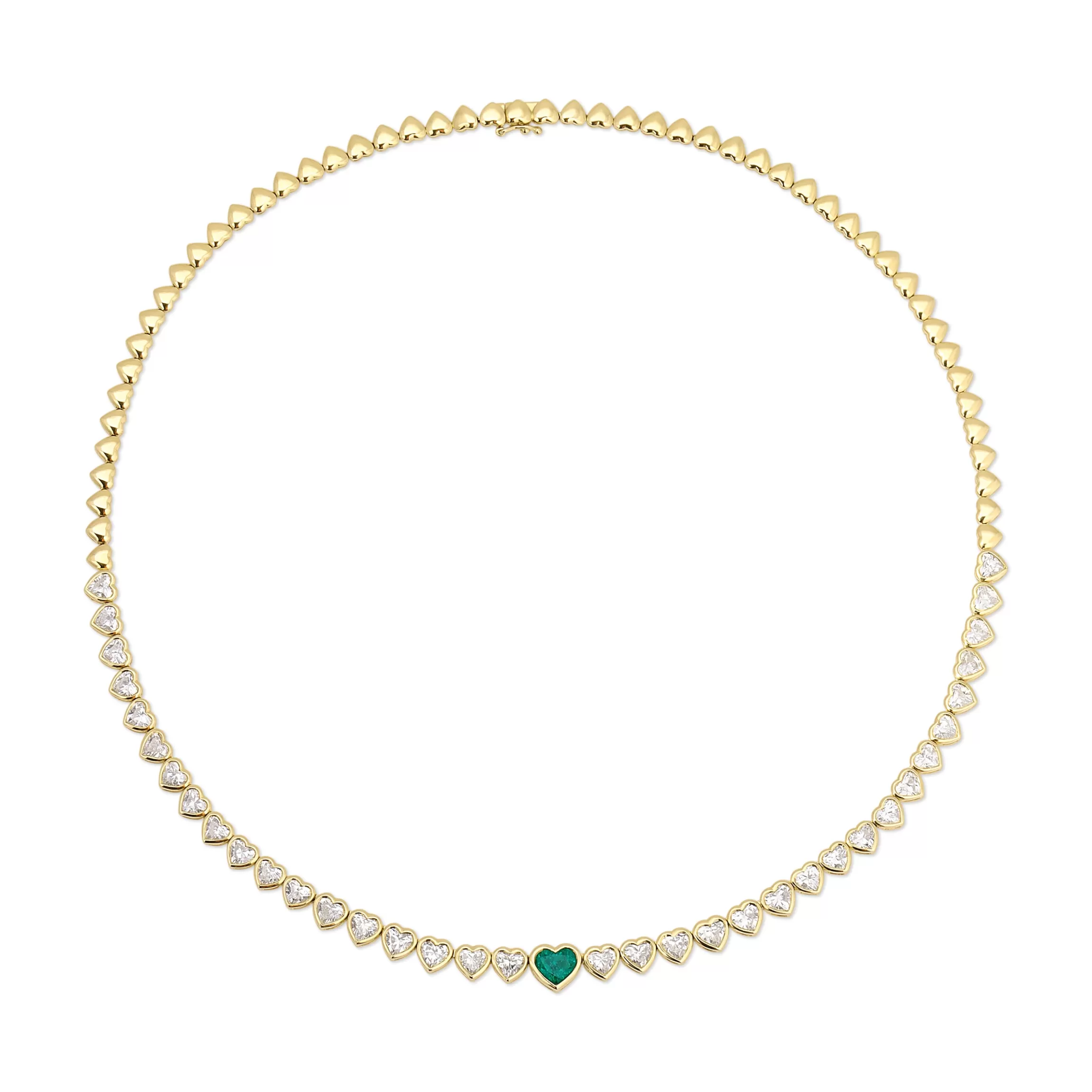 Anita Ko BEZELED DIAMOND HEART CHOKER WITH EMERALD CENTER