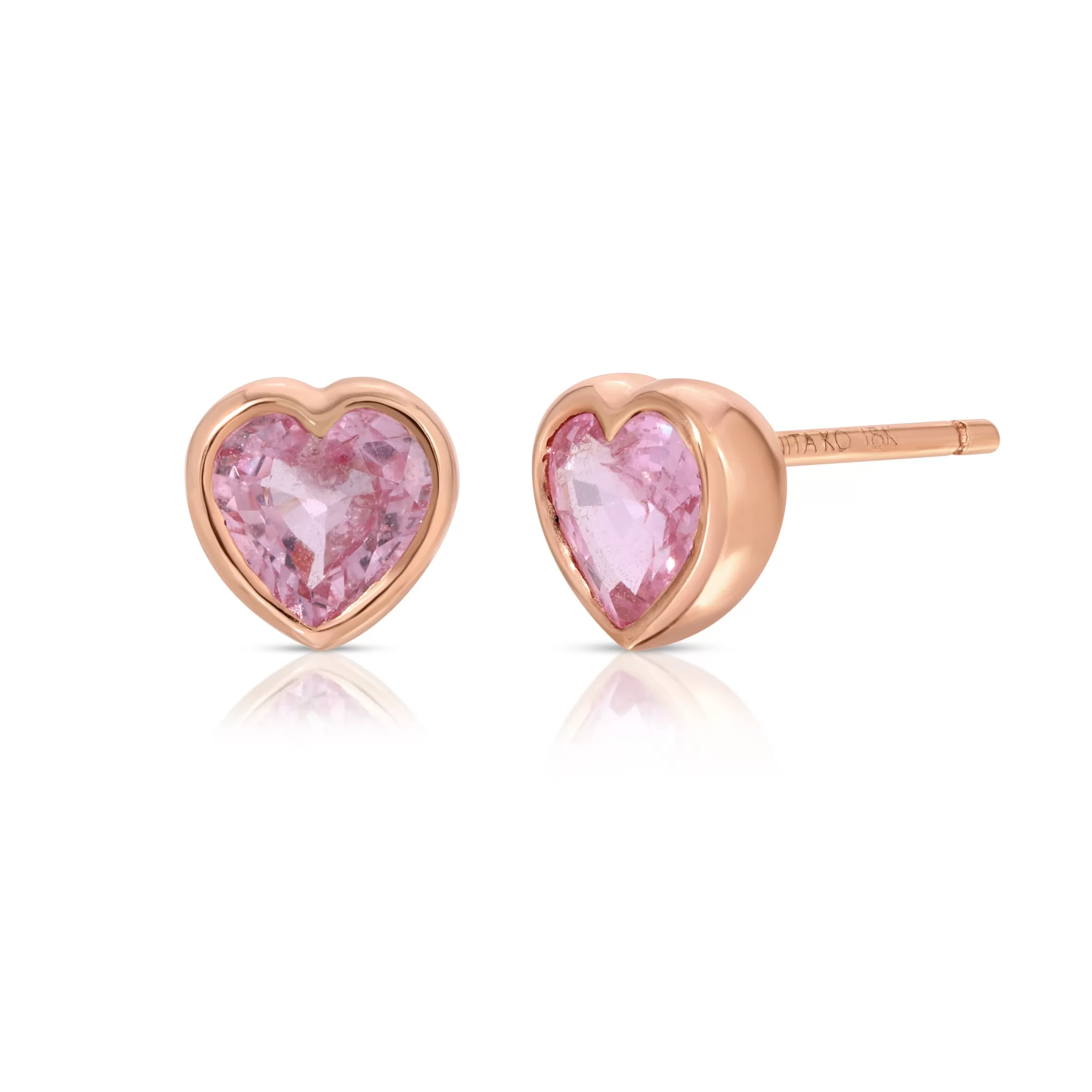 Anita Ko BEZELED PINK SAPPHIRE HEART STUDS