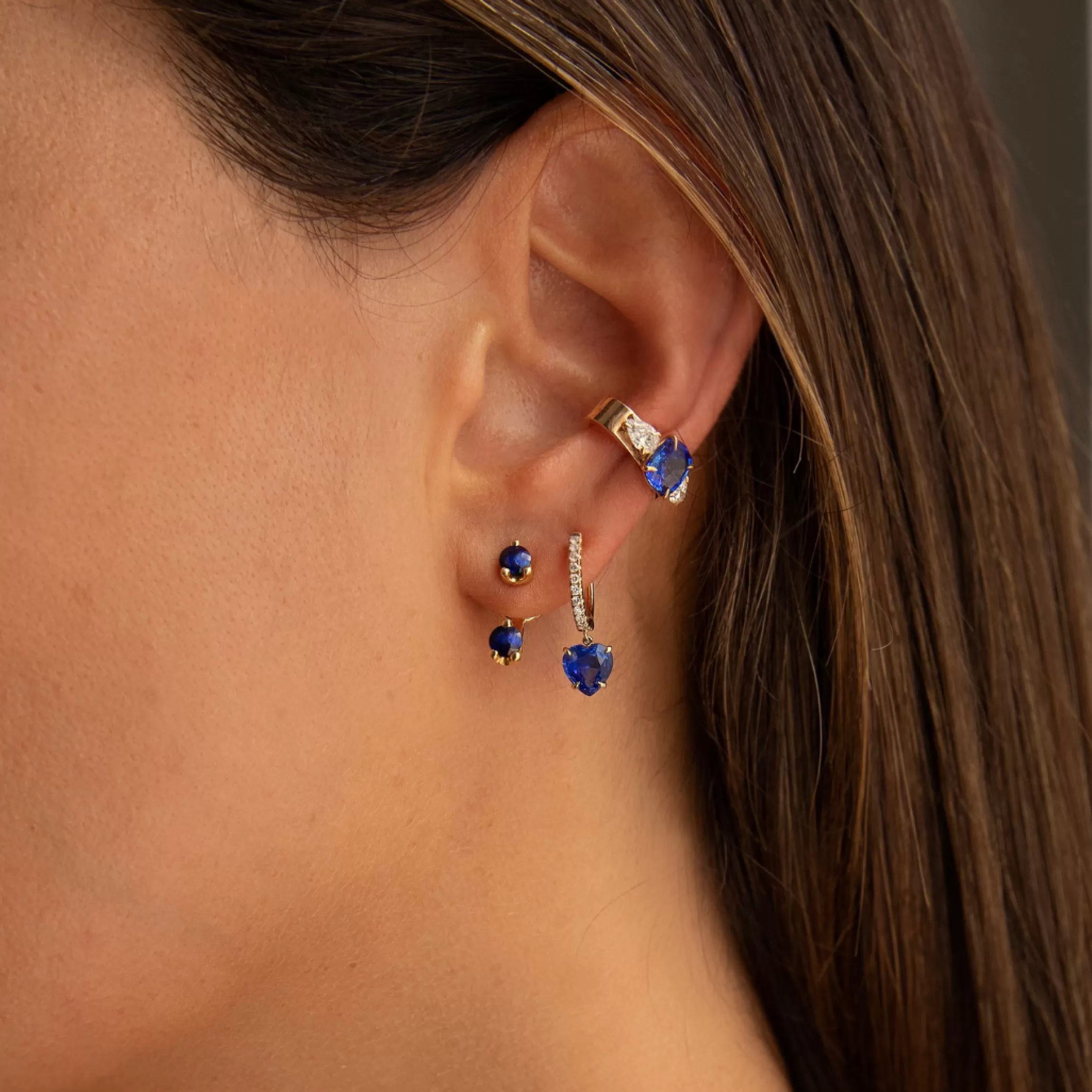 Anita Ko BLUE SAPPHIRE CUSHION EAR CUFF WITH PEAR DIAMONDS