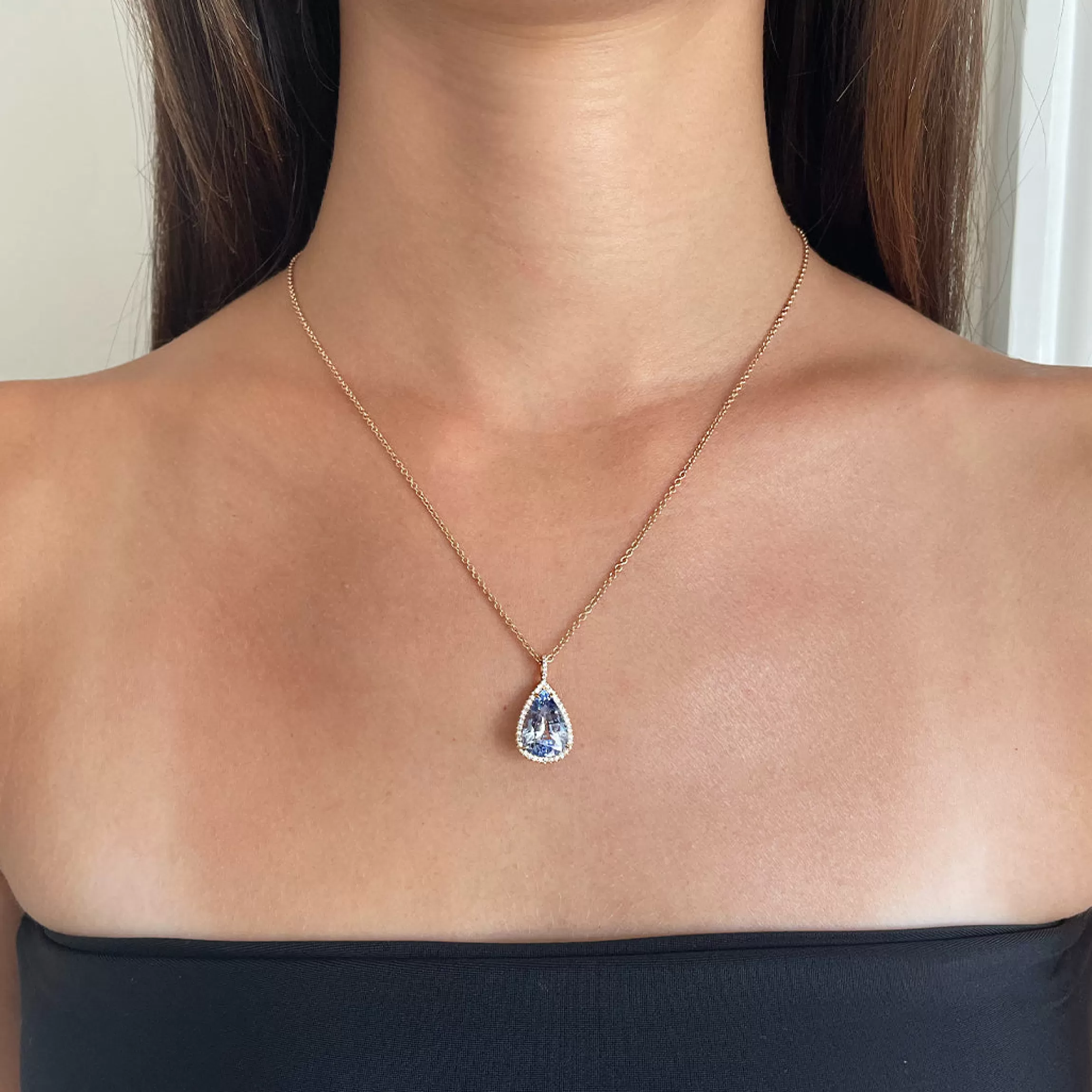 Anita Ko 6.65CT LIGHT BLUE SAPPHIRE PEAR PENDANT WITH DIAMOND HALO AND BAIL