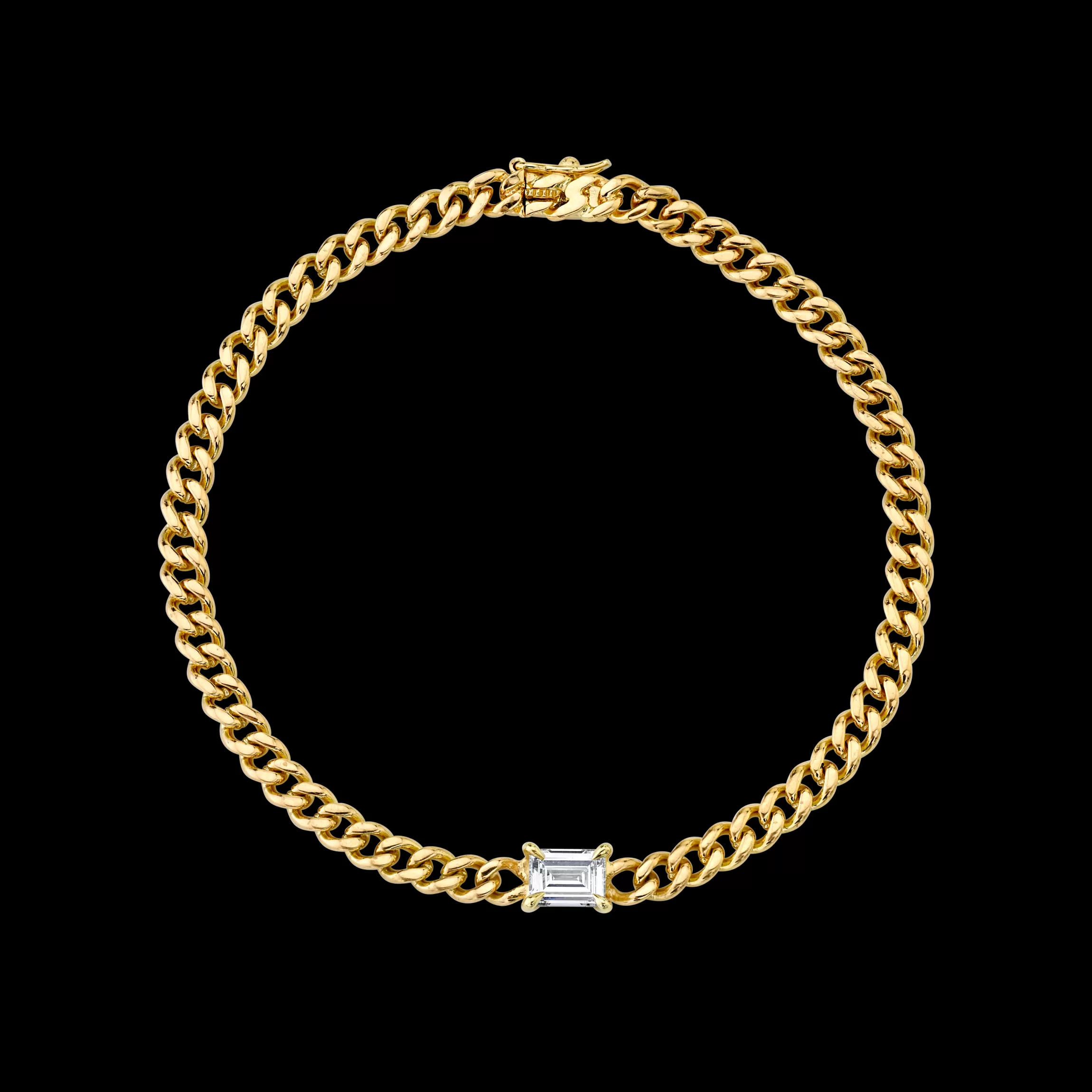 Anita Ko CUBAN LINK BRACELET WITH BAGUETTE DIAMOND CENTER .50