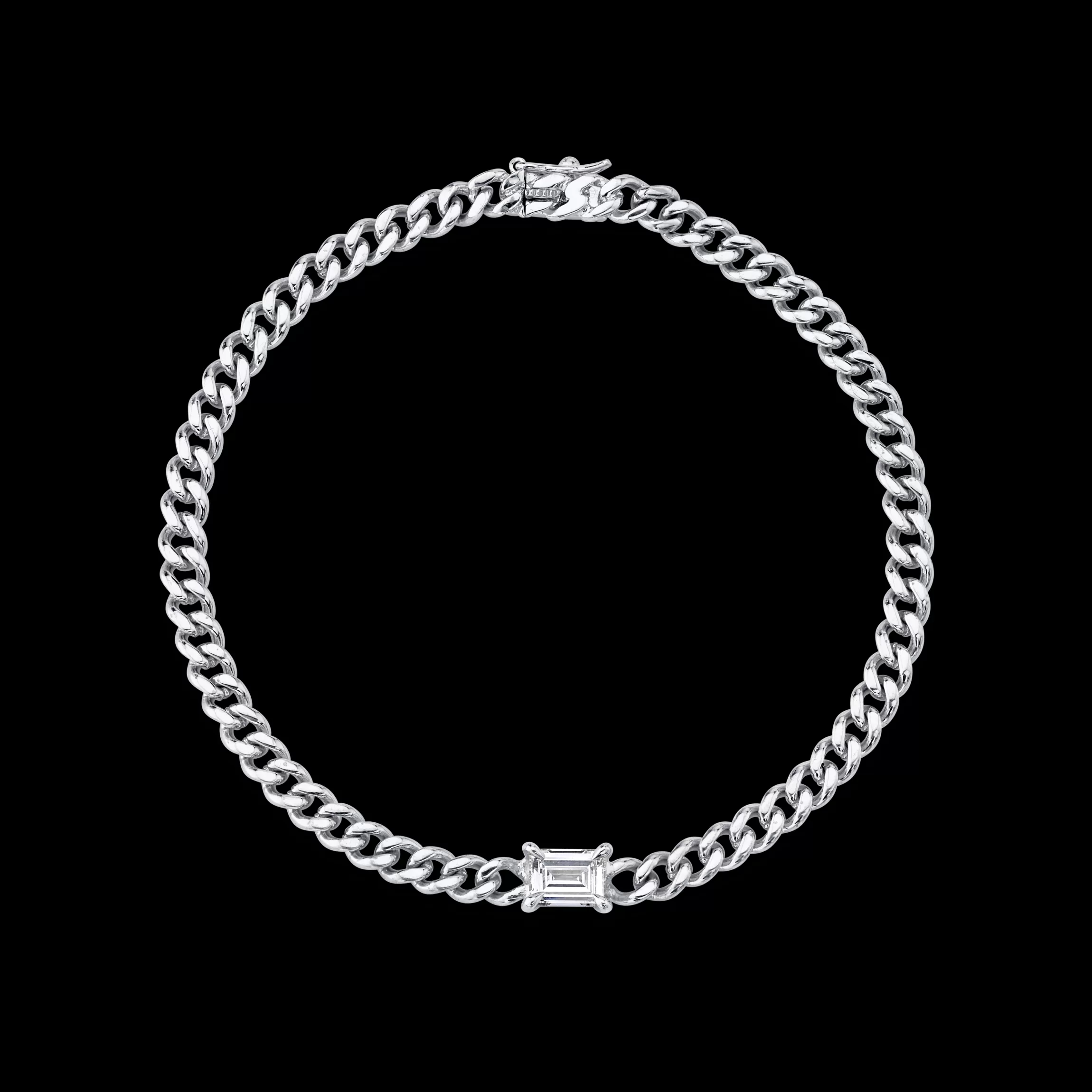 Anita Ko CUBAN LINK BRACELET WITH BAGUETTE DIAMOND CENTER .50