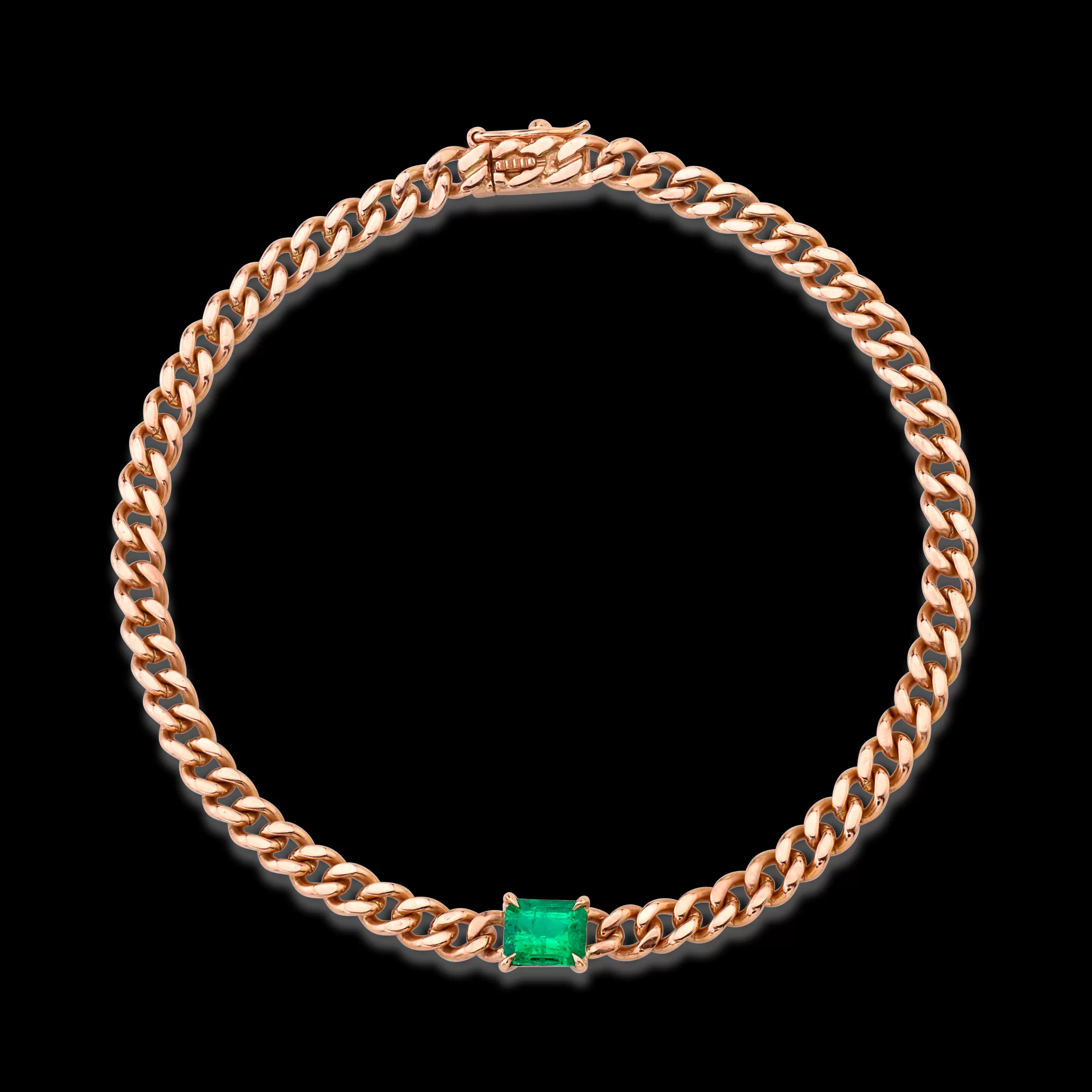 Anita Ko CUBAN LINK BRACELET WITH EMERALD CENTER