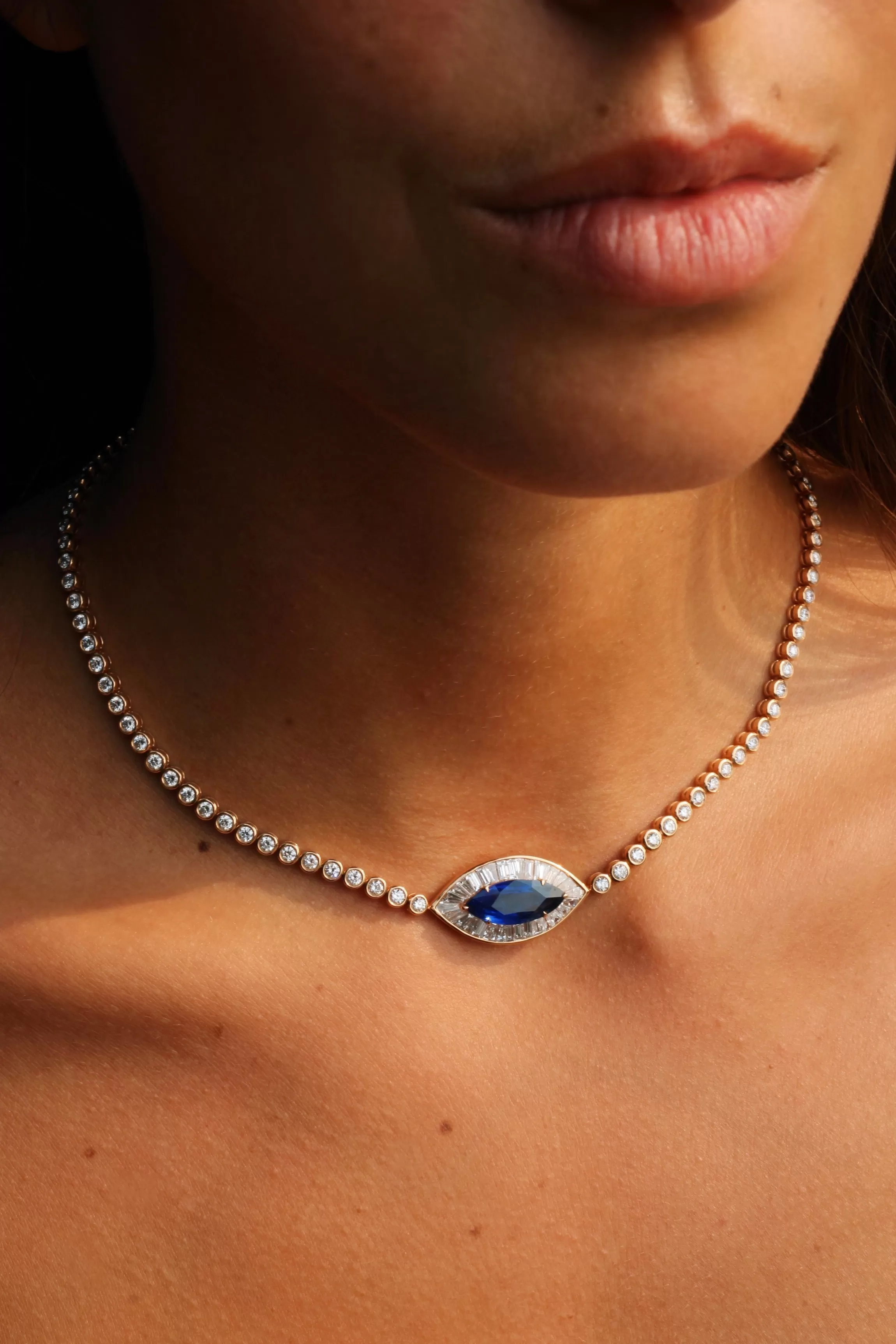 Anita Ko DIAMOND EVIL EYE CHOKER WITH BLUE SAPPHIRE EYE