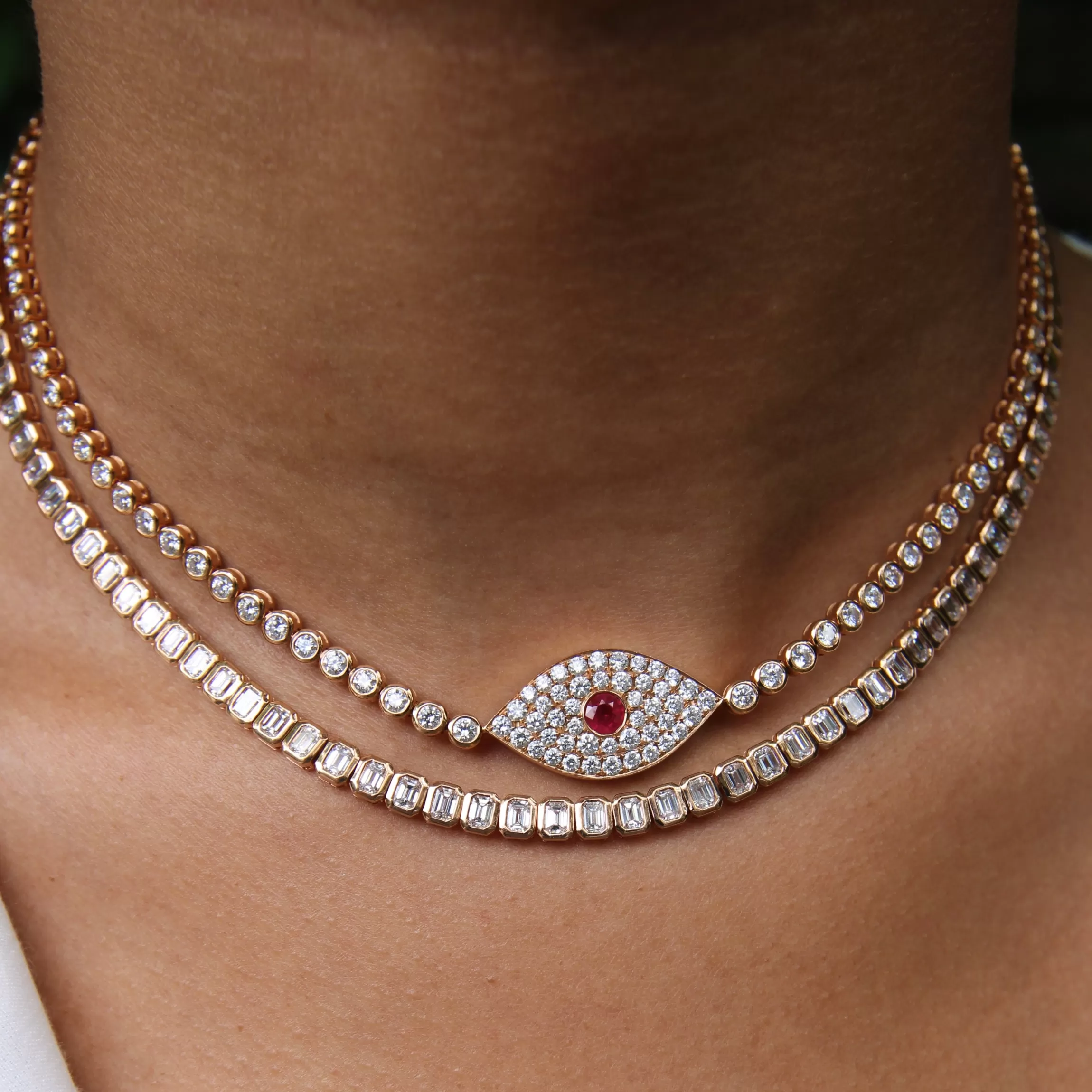 Anita Ko DIAMOND EVIL EYE CHOKER WITH RUBY EYE