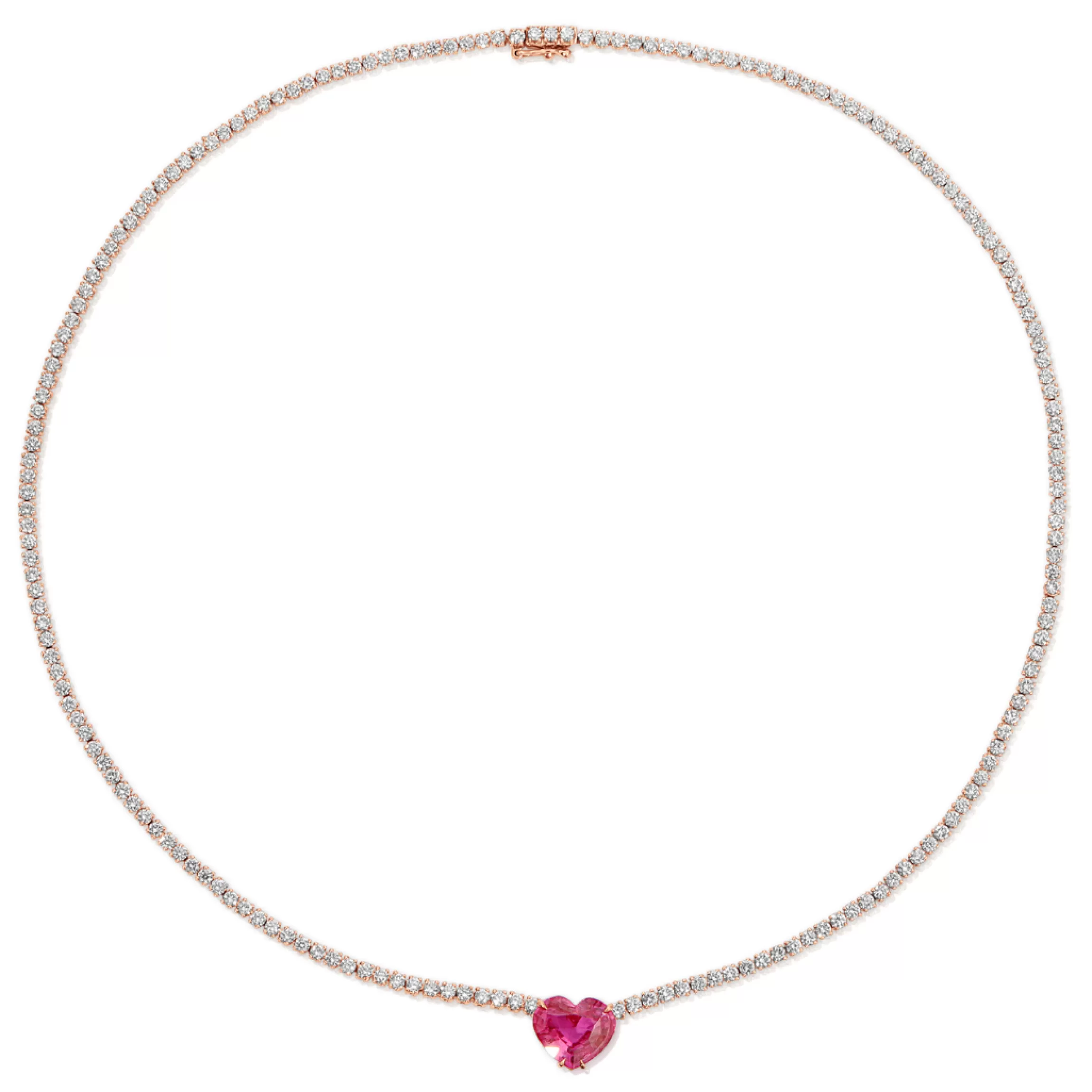 Anita Ko DIAMOND HEPBURN NECKLACE WITH HEART SHAPED PINK SAPPHIRE CENTER