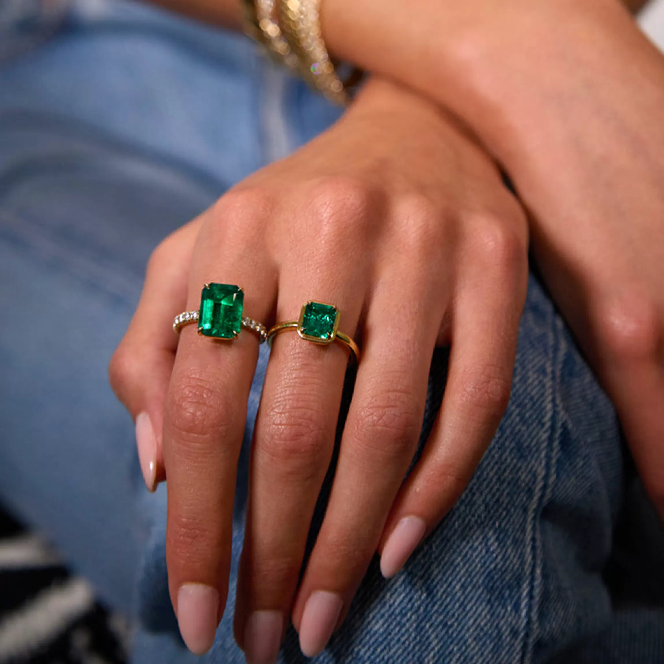 Anita Ko EMERALD CUT EMERALD RING WITH DIAMOND BAND