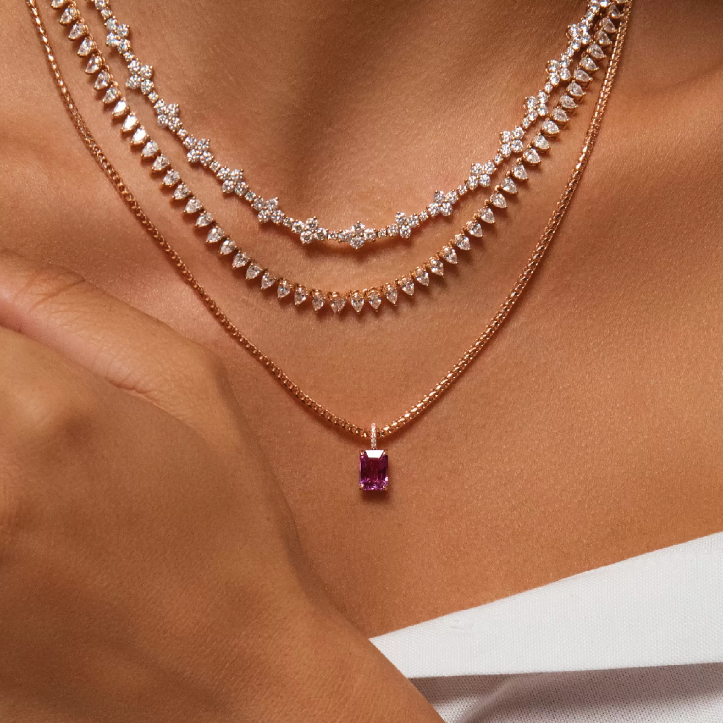 Anita Ko EMERALD CUT PINK SAPPHIRE PENDANT WITH DIAMOND BASKET AND BALE