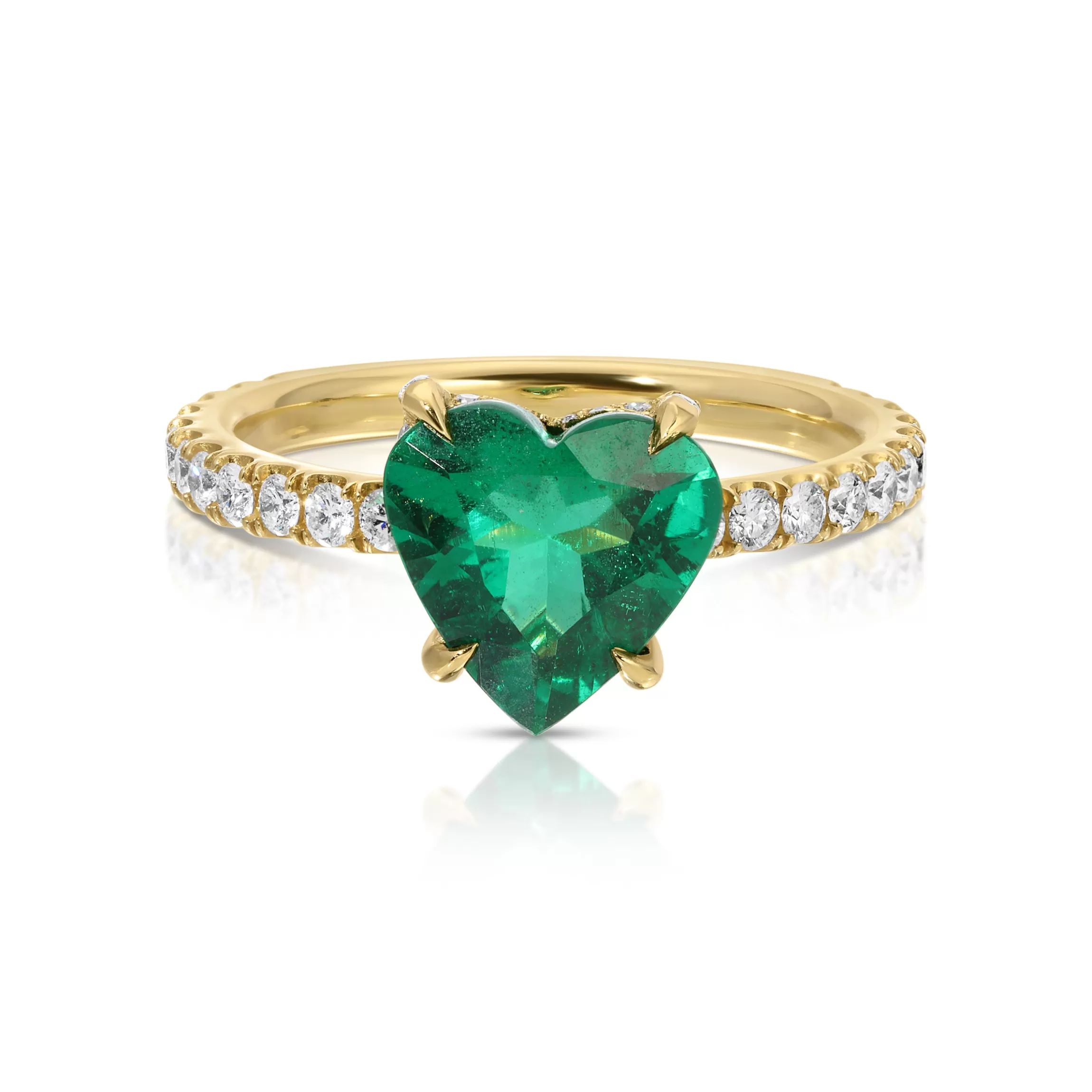 Anita Ko EMERALD HEART RING WITH DIAMOND BASKET AND BAND