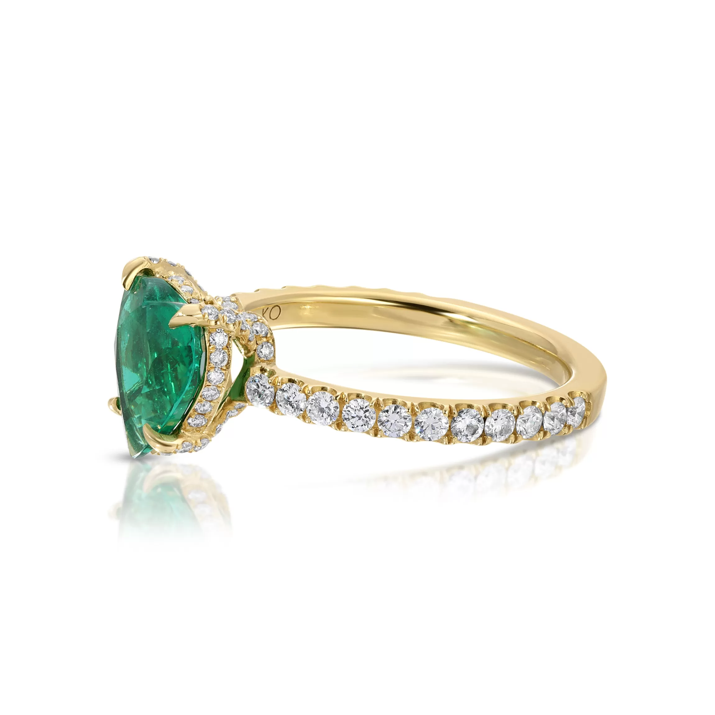 Anita Ko EMERALD HEART RING WITH DIAMOND BASKET AND BAND