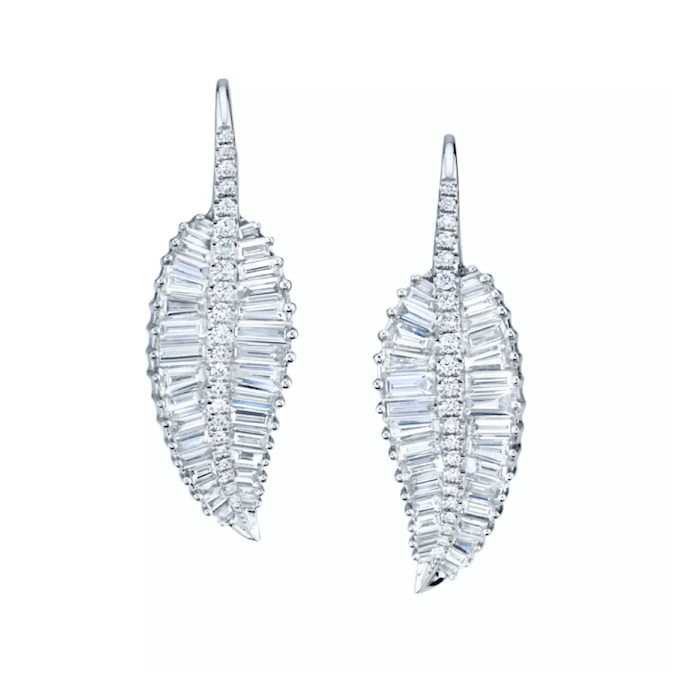 Anita Ko LARGE PALM LEAF DROP EARRINGS WITH PAVE DIAMOND STEM