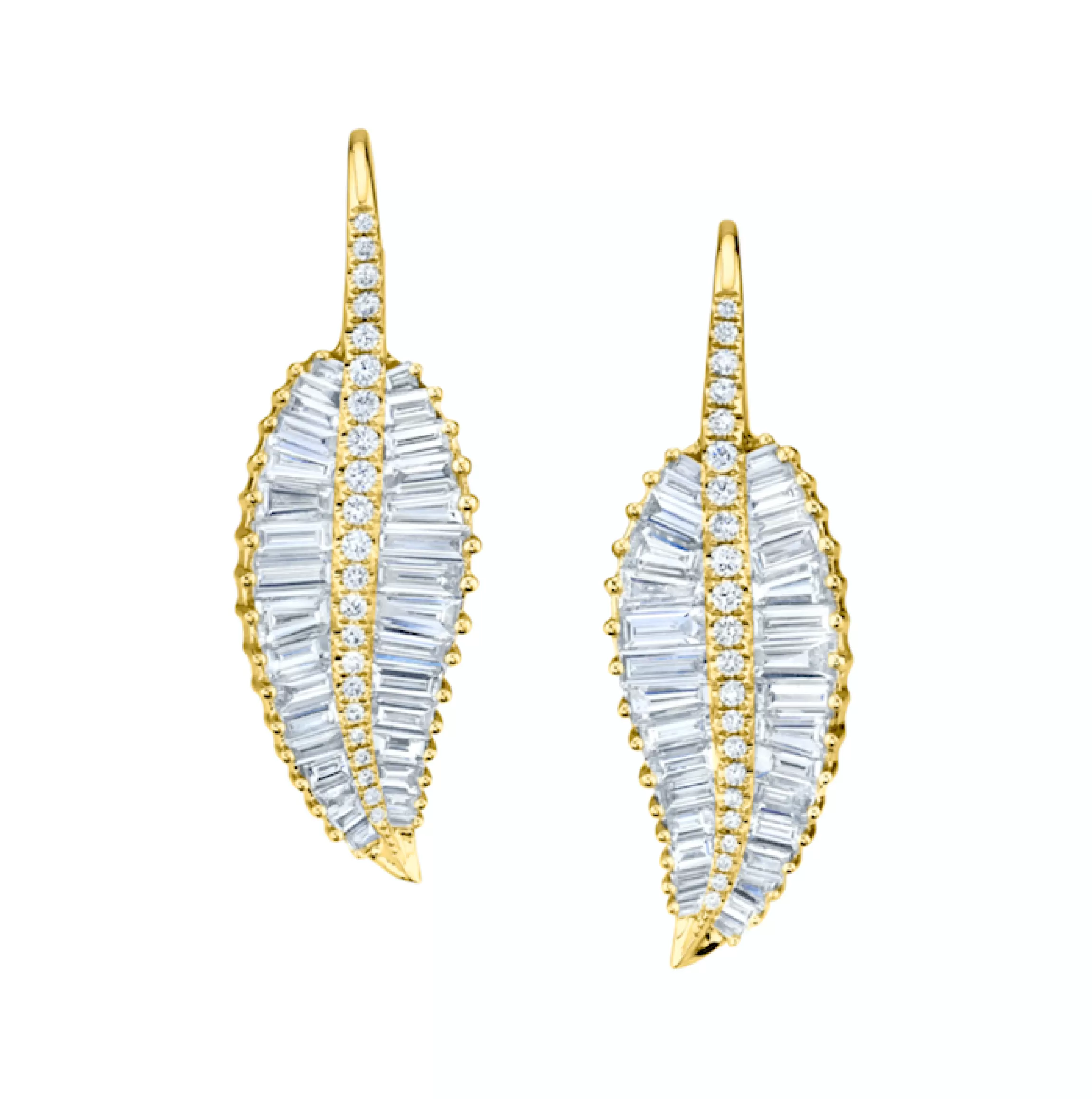 Anita Ko LARGE PALM LEAF DROP EARRINGS WITH PAVE DIAMOND STEM