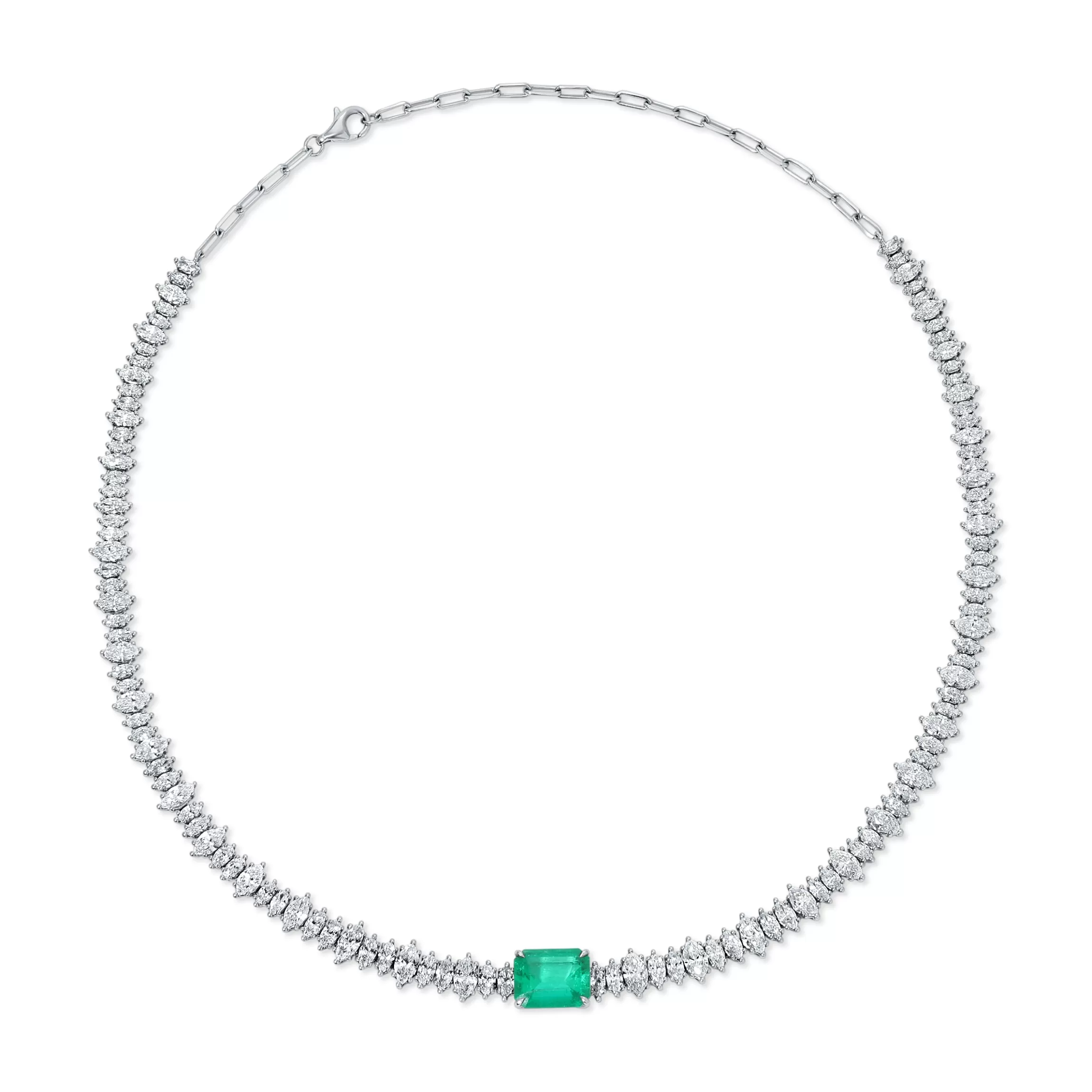 Anita Ko MARQUIS DIAMOND AND COLOMBIAN EMERALD CUT EMERALD CHOKER