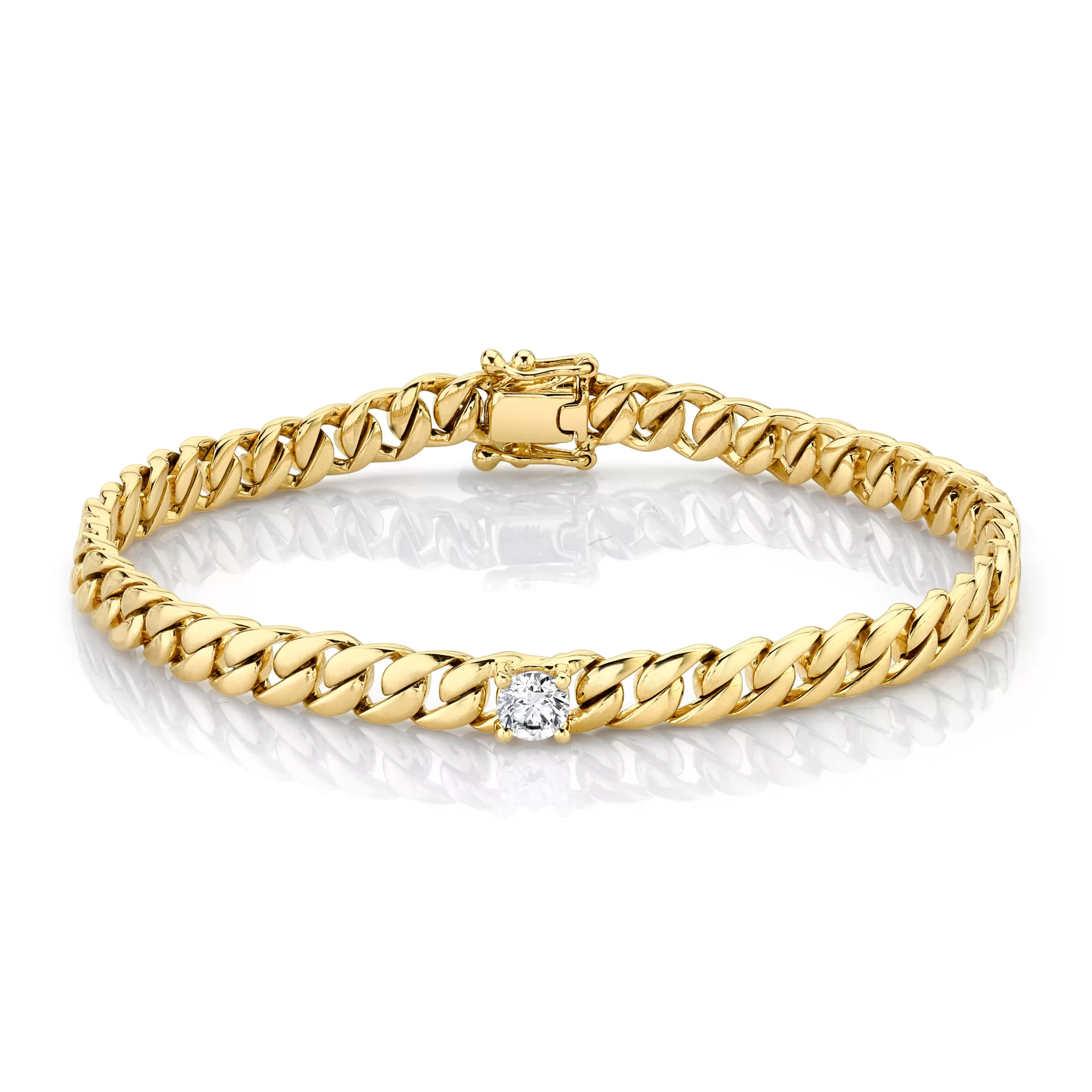 Anita Ko MEDIUM CUBAN LINK BRACELET WITH ROUND DIAMOND CENTER