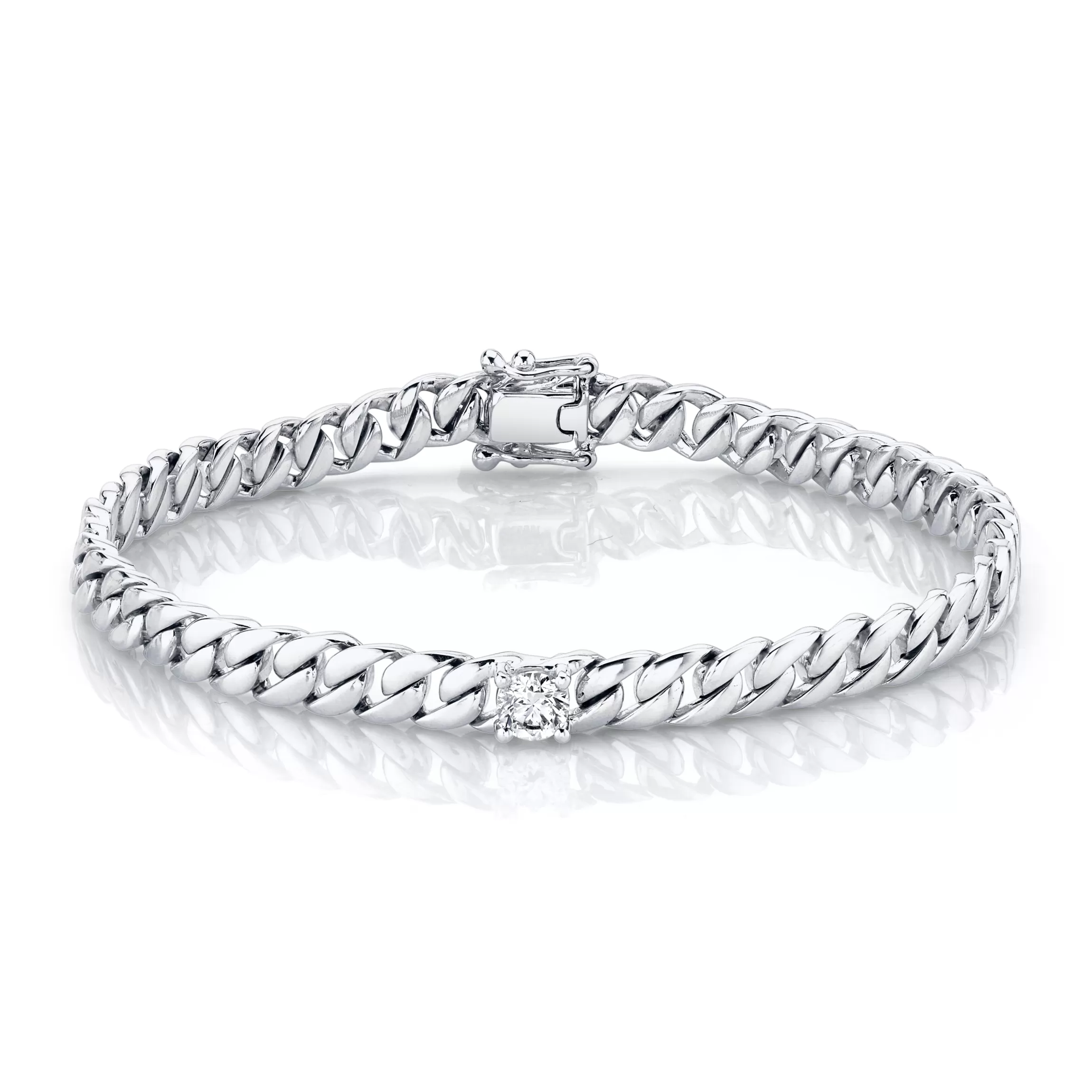 Anita Ko MEDIUM CUBAN LINK BRACELET WITH ROUND DIAMOND CENTER