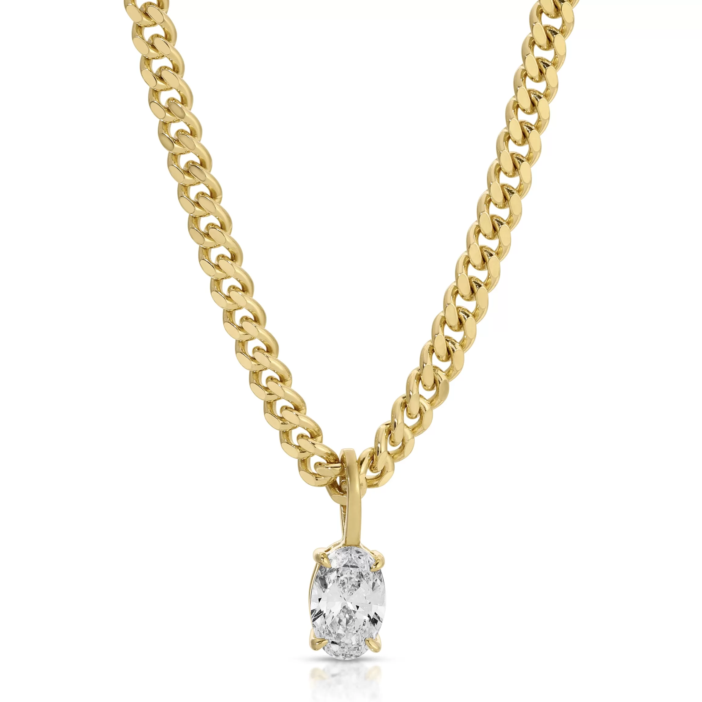 Anita Ko OVAL DIAMOND PENDANT ON BABY CURB CHAIN