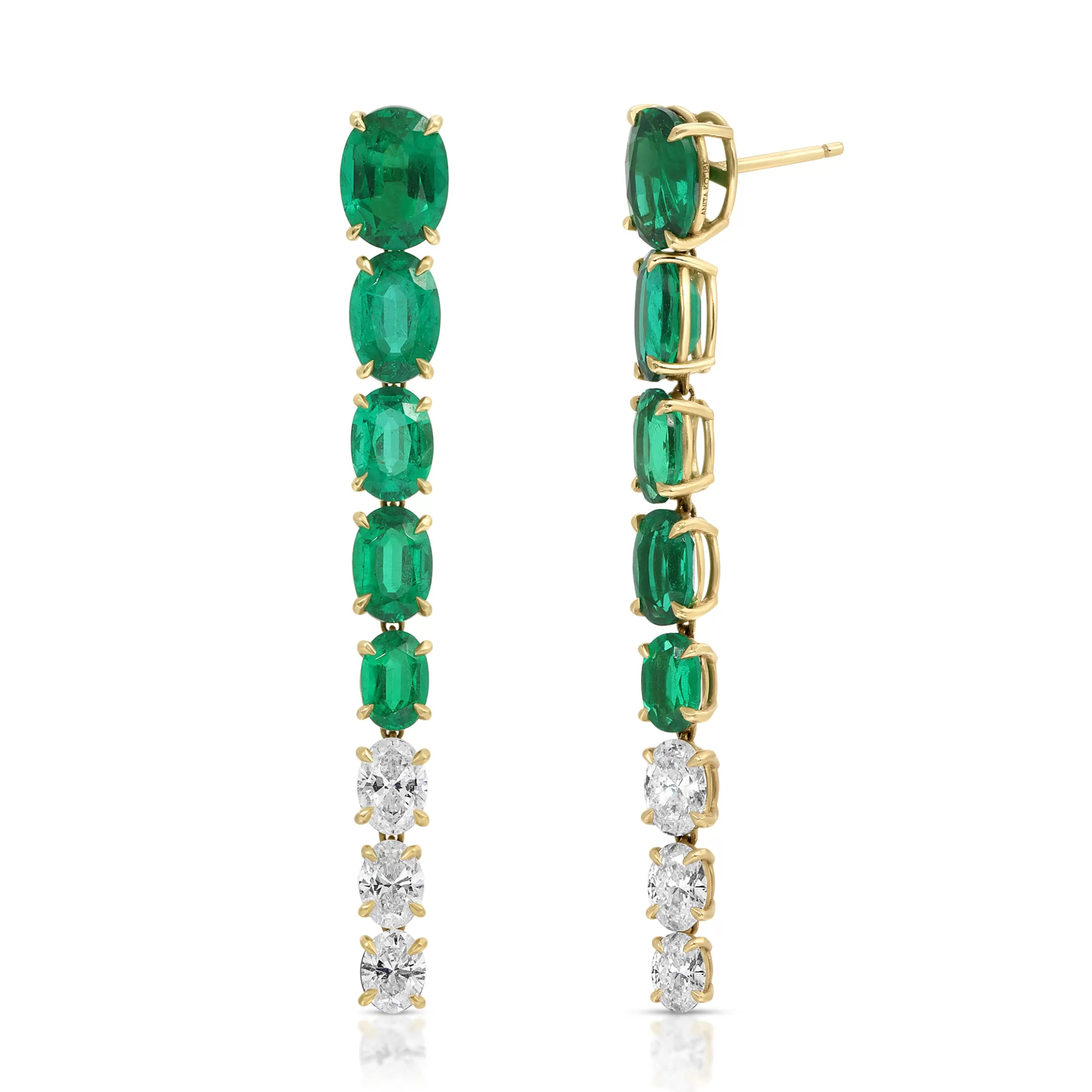 Anita Ko OVAL SHAPE EMERALD AND DIAMOND DROP EARRINGS