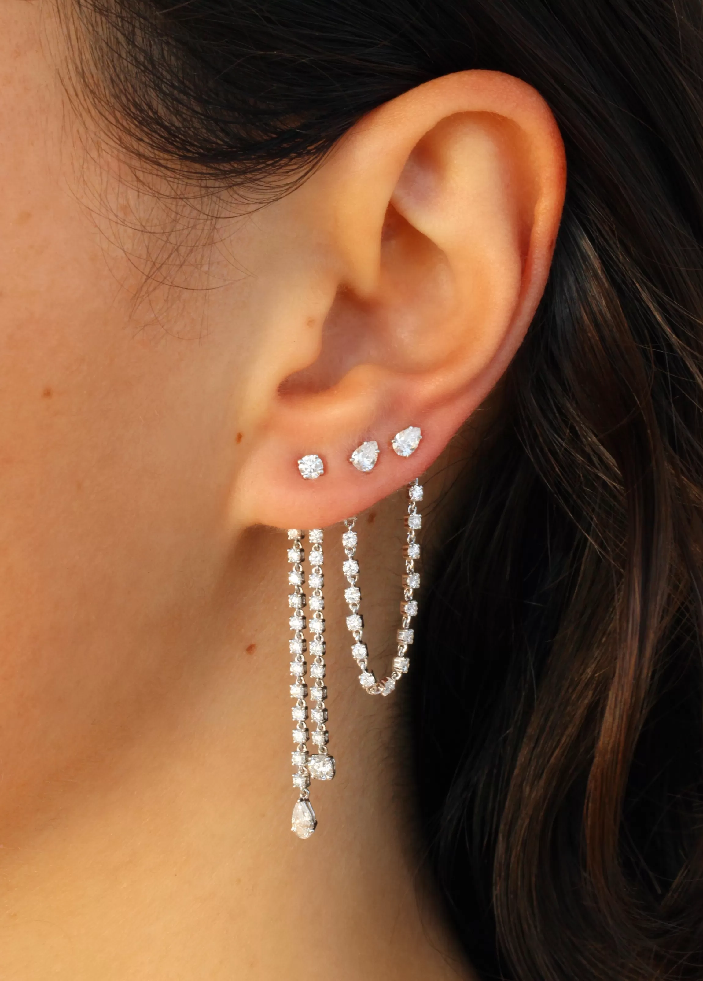 Anita Ko PAIR OF DOUBLE DRAPED DIAMOND ROPE EARRINGS WITH ROUND AND PEAR DIAMOND DROPS