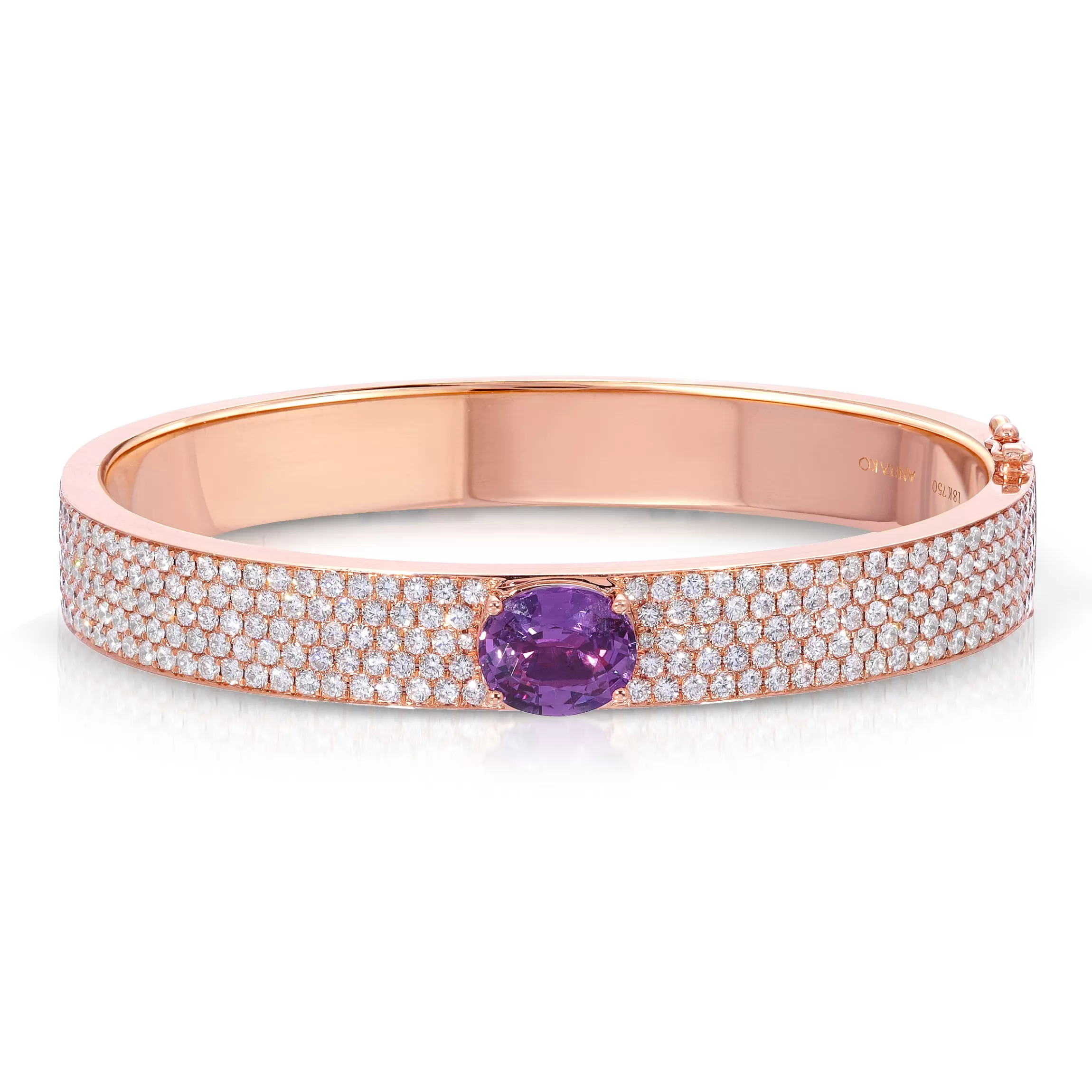 Anita Ko PAVÉ DIAMOND OVAL BRACELET WITH CUSHION CUT PINK SAPPHIRE CENTER