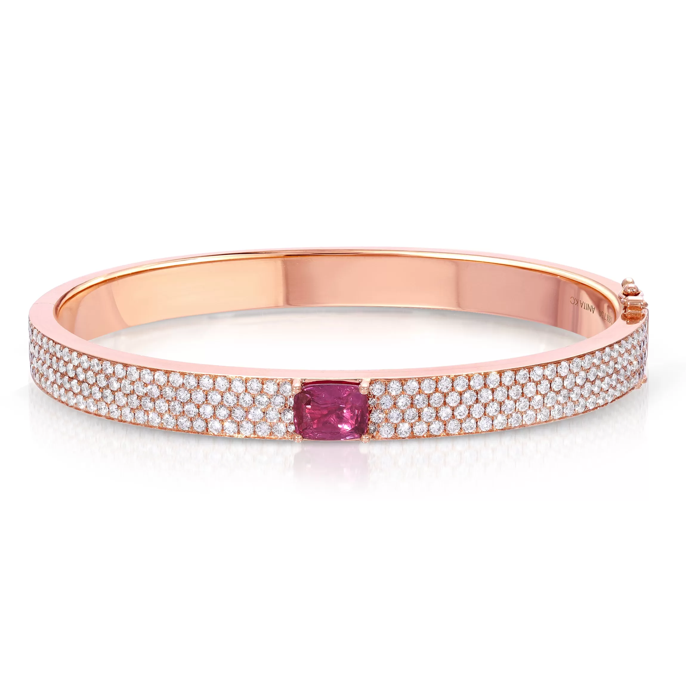 Anita Ko PAVÉ DIAMOND OVAL BRACELET WITH CUSHION CUT RUBY CENTER