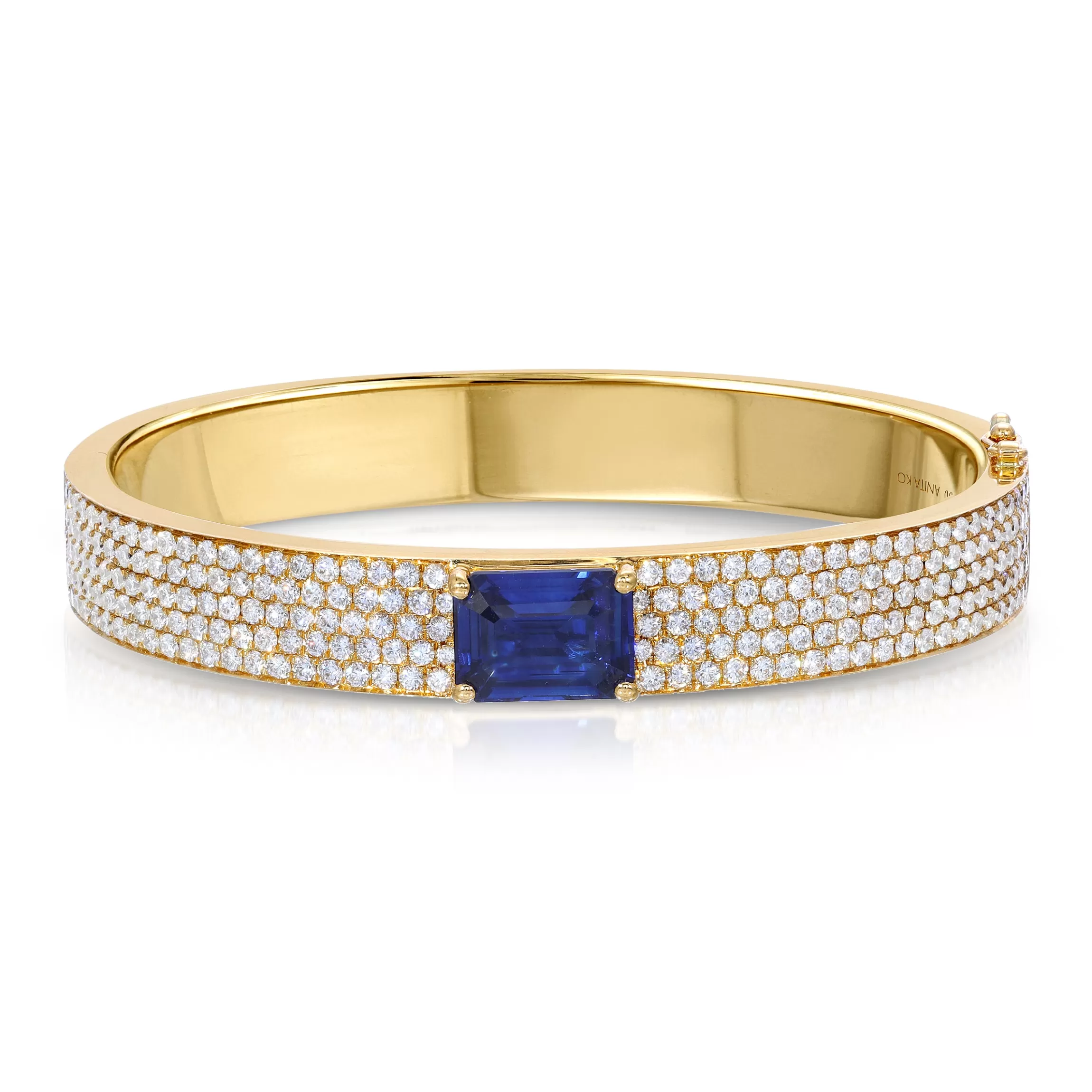 Anita Ko PAVÉ DIAMOND OVAL BRACELET WITH EMERALD CUT BLUE SAPPHIRE CENTER