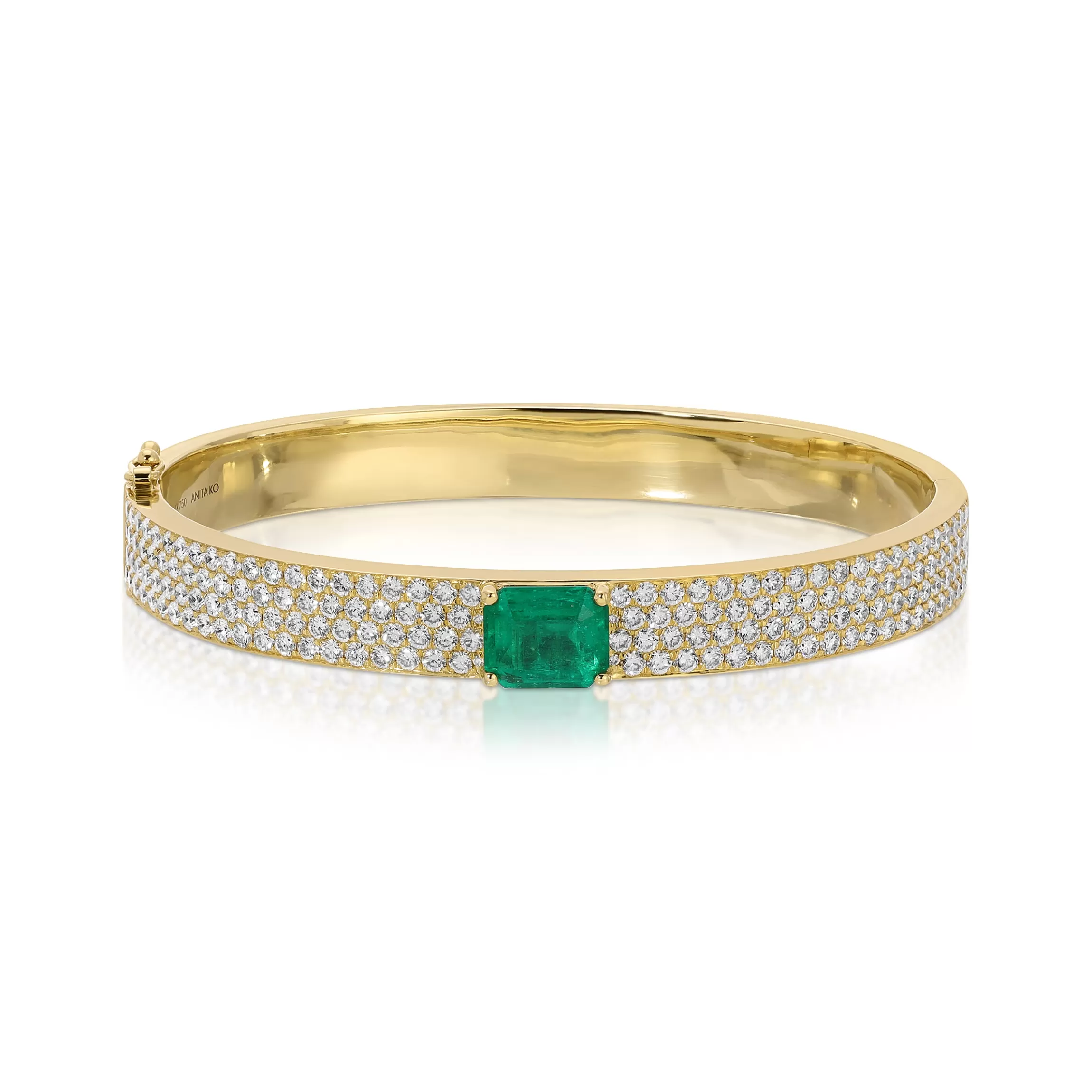 Anita Ko PAVE DIAMOND OVAL BRACELET WITH EMERALD CUT EMERALD CENTER