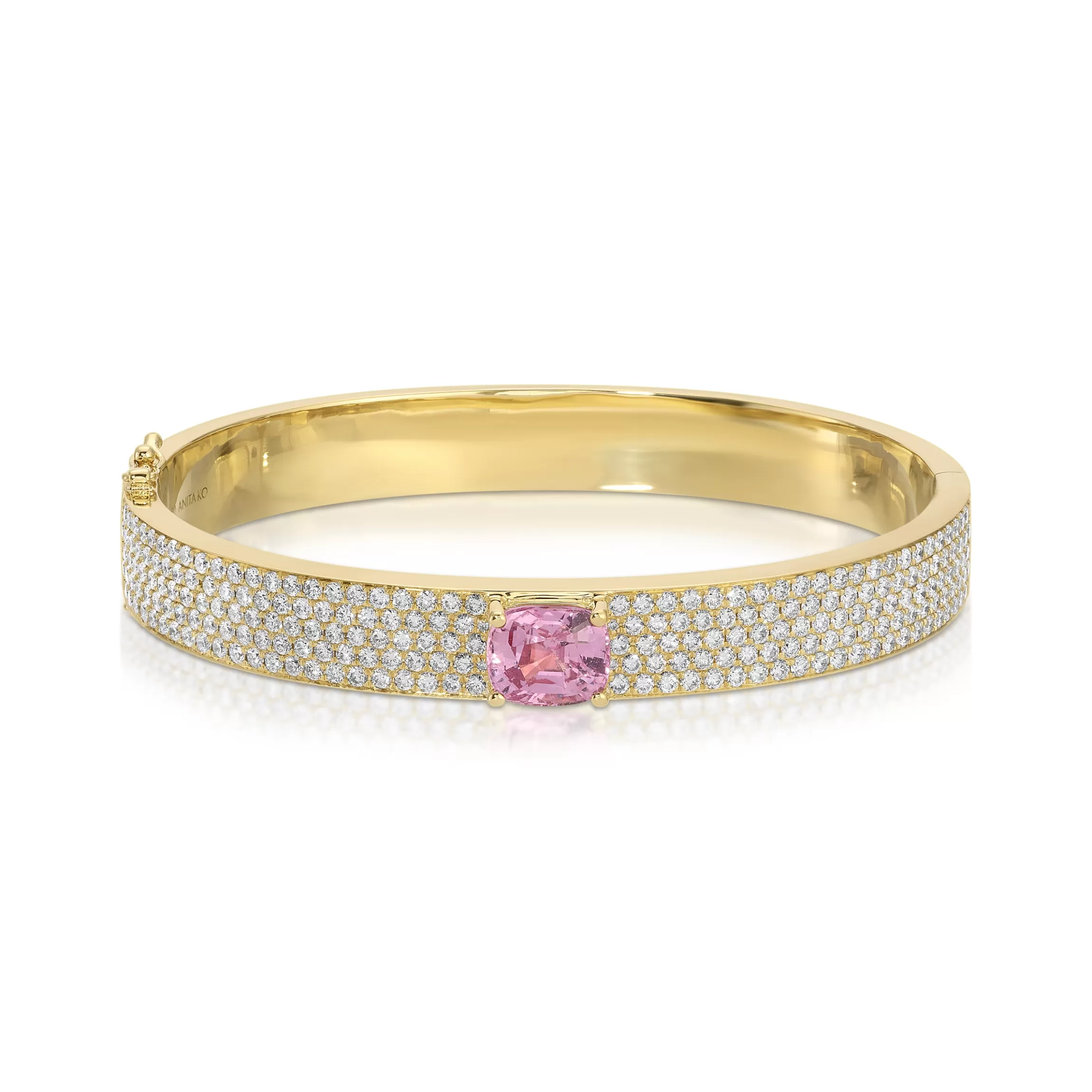 Anita Ko PAVE DIAMOND OVAL BRACELET WITH PINK SAPPHIRE CUSHION CENTER