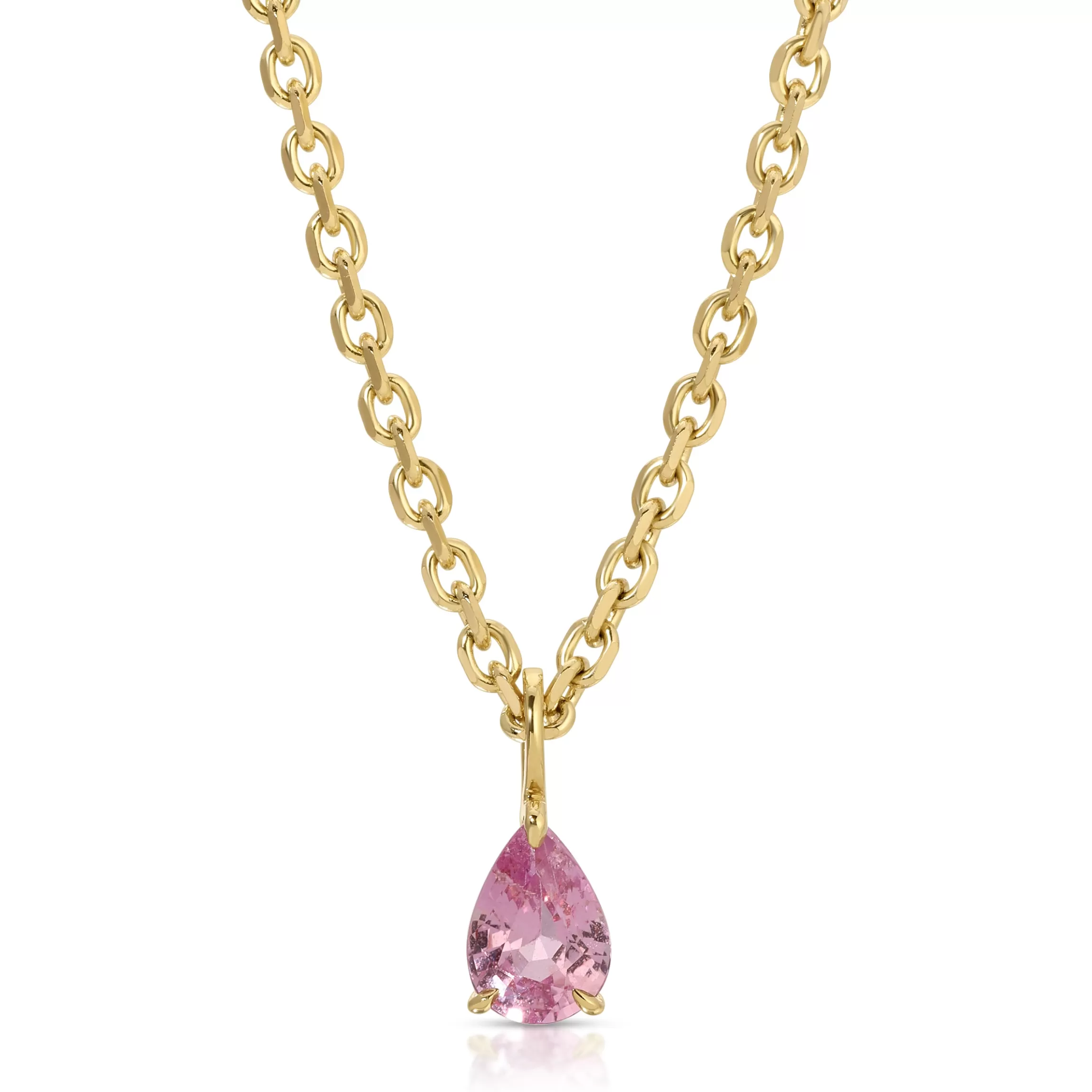 Anita Ko PINK SAPPHIRE PEAR PENDANT ON ROLO CHAIN