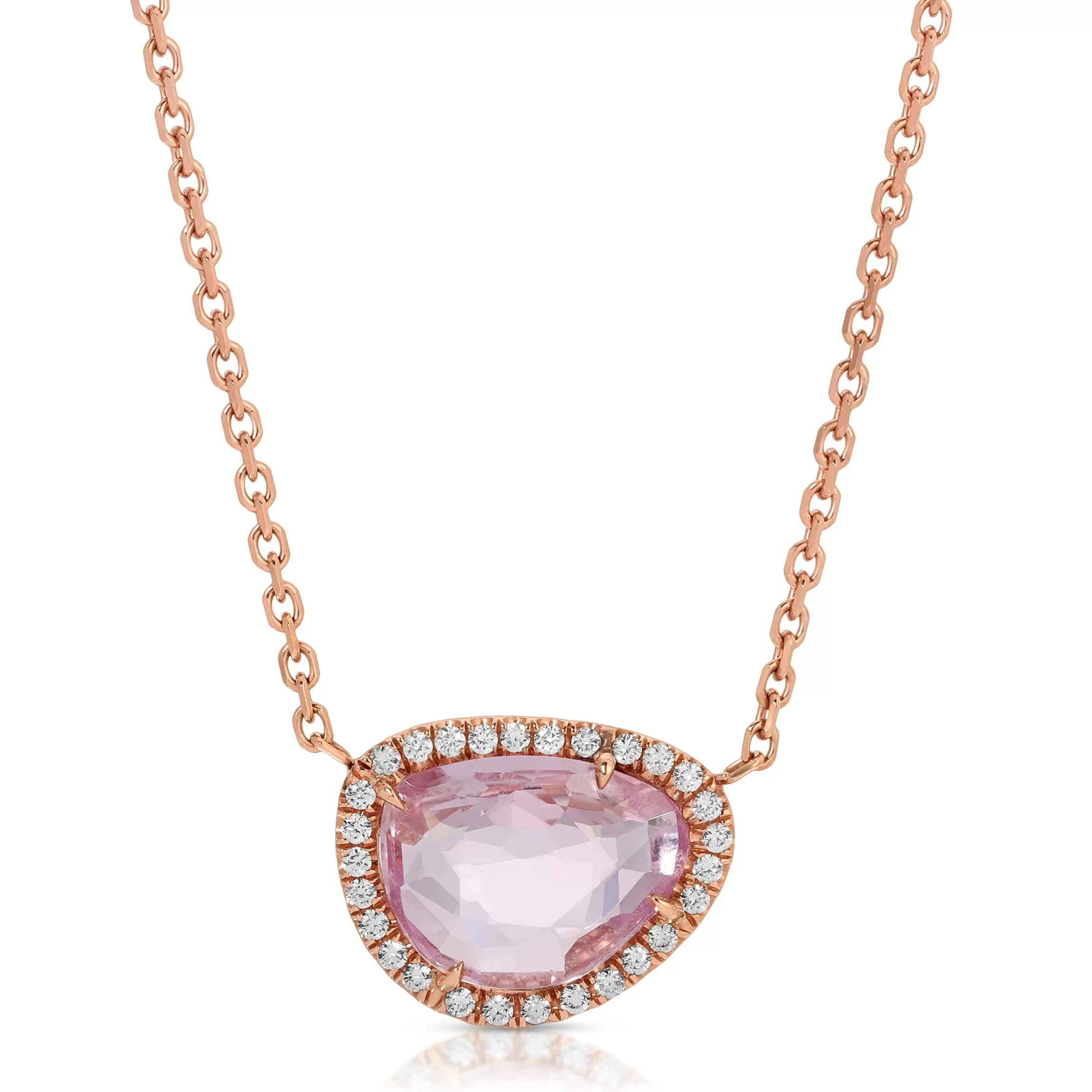 Anita Ko PINK SAPPHIRE PEBBLE NECKLACE WITH DIAMOND HALO