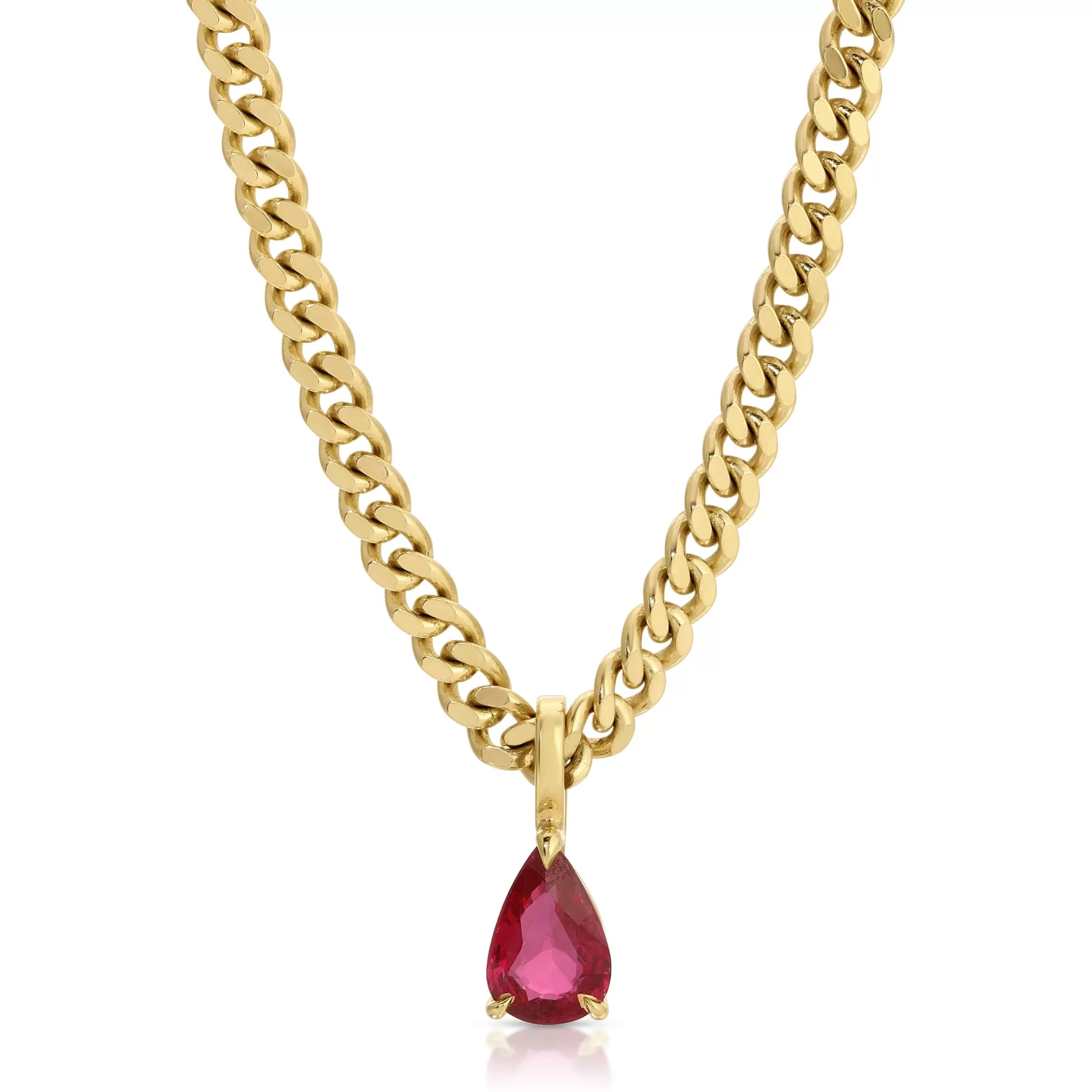 Anita Ko RUBY PEAR PENDANT ON BABY CURB CHAIN