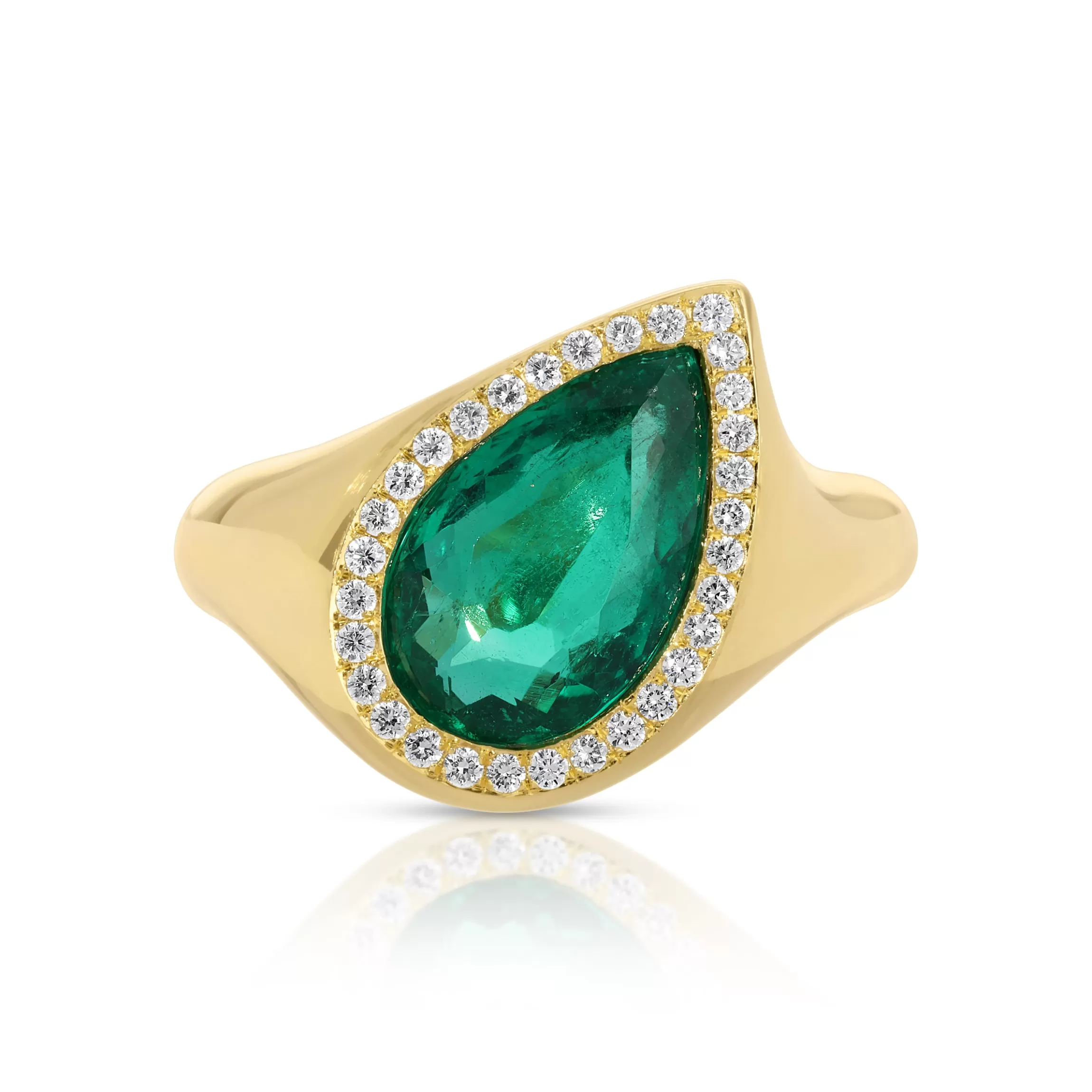 Anita Ko SIDEWAYS COLOMBIAN PEAR EMERALD AND PAVE DIAMOND RING