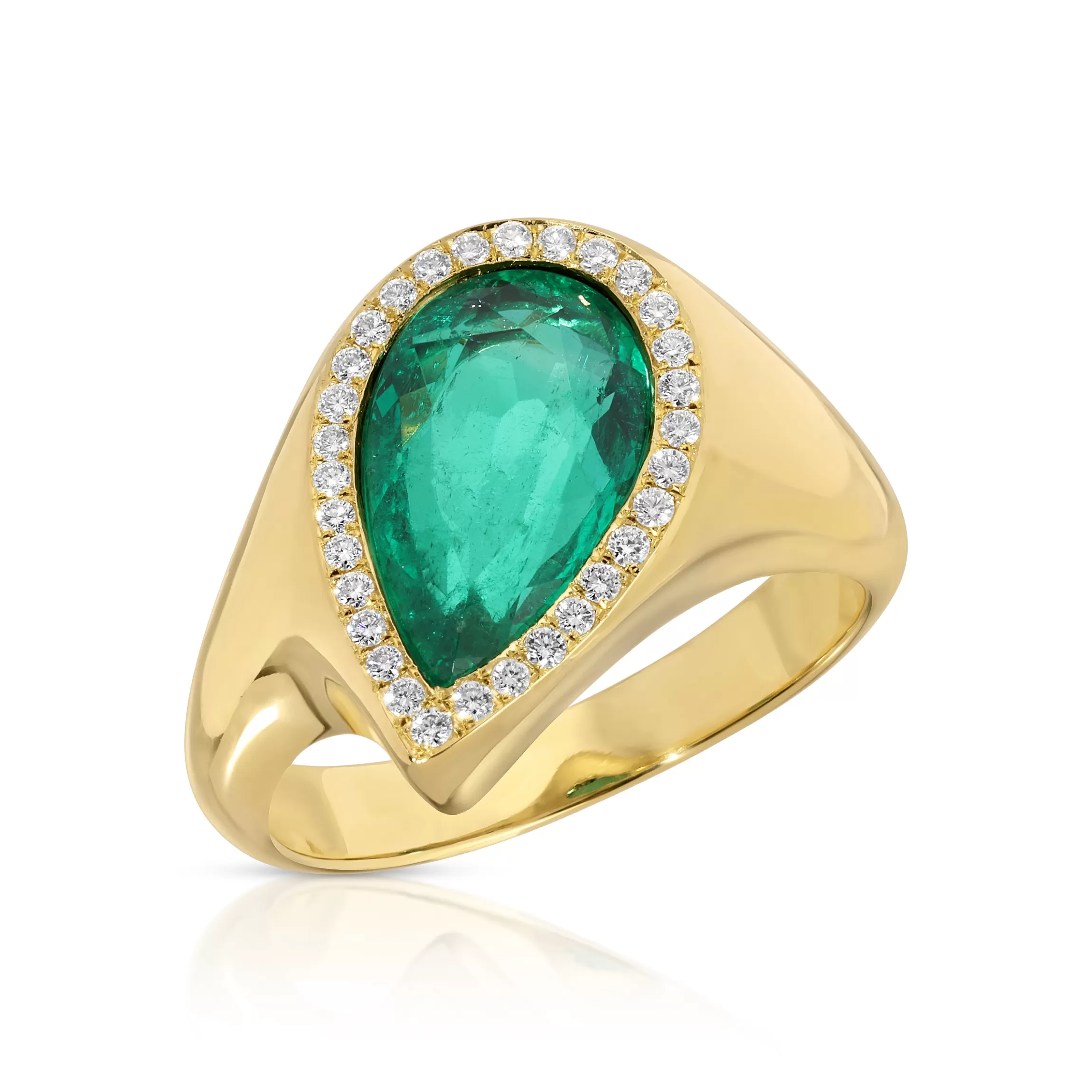 Anita Ko SIDEWAYS COLOMBIAN PEAR EMERALD AND PAVE DIAMOND RING