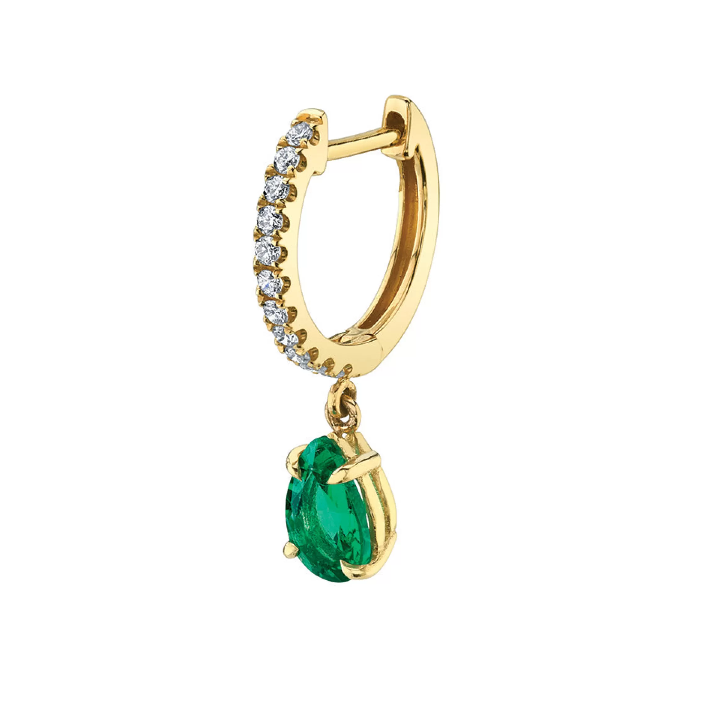 Anita Ko SINGLE DIAMOND HUGGIE WITH PEAR-SHAPED EMERALD DROP