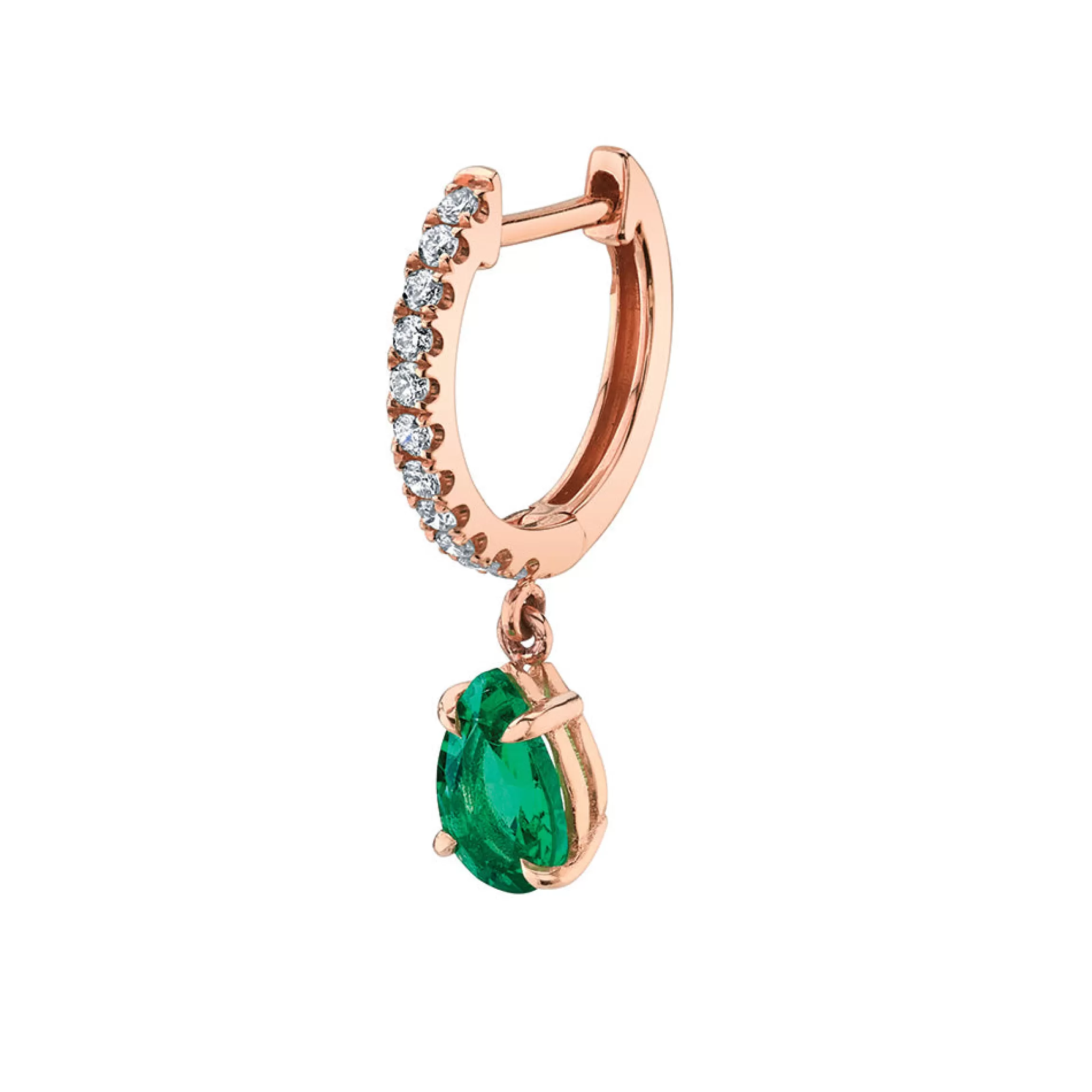 Anita Ko SINGLE DIAMOND HUGGIE WITH PEAR-SHAPED EMERALD DROP