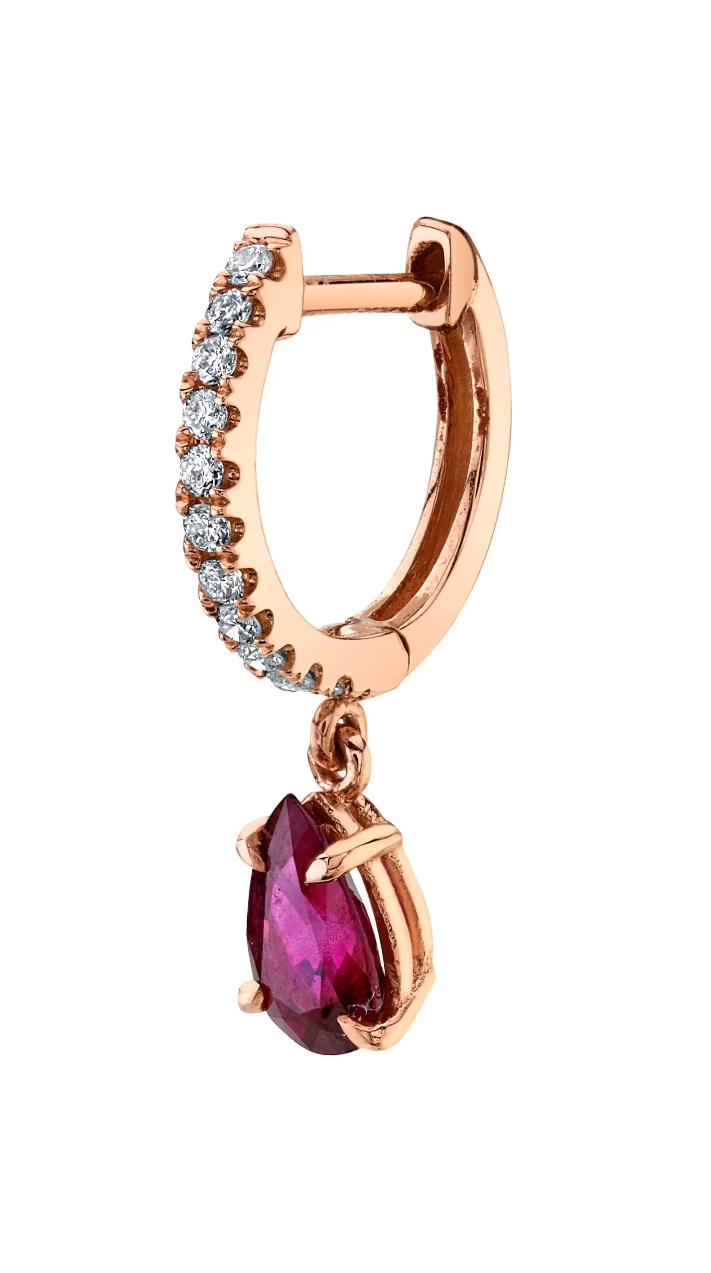 Anita Ko SINGLE DIAMOND HUGGIE WITH PEAR-SHAPED RUBY DROP