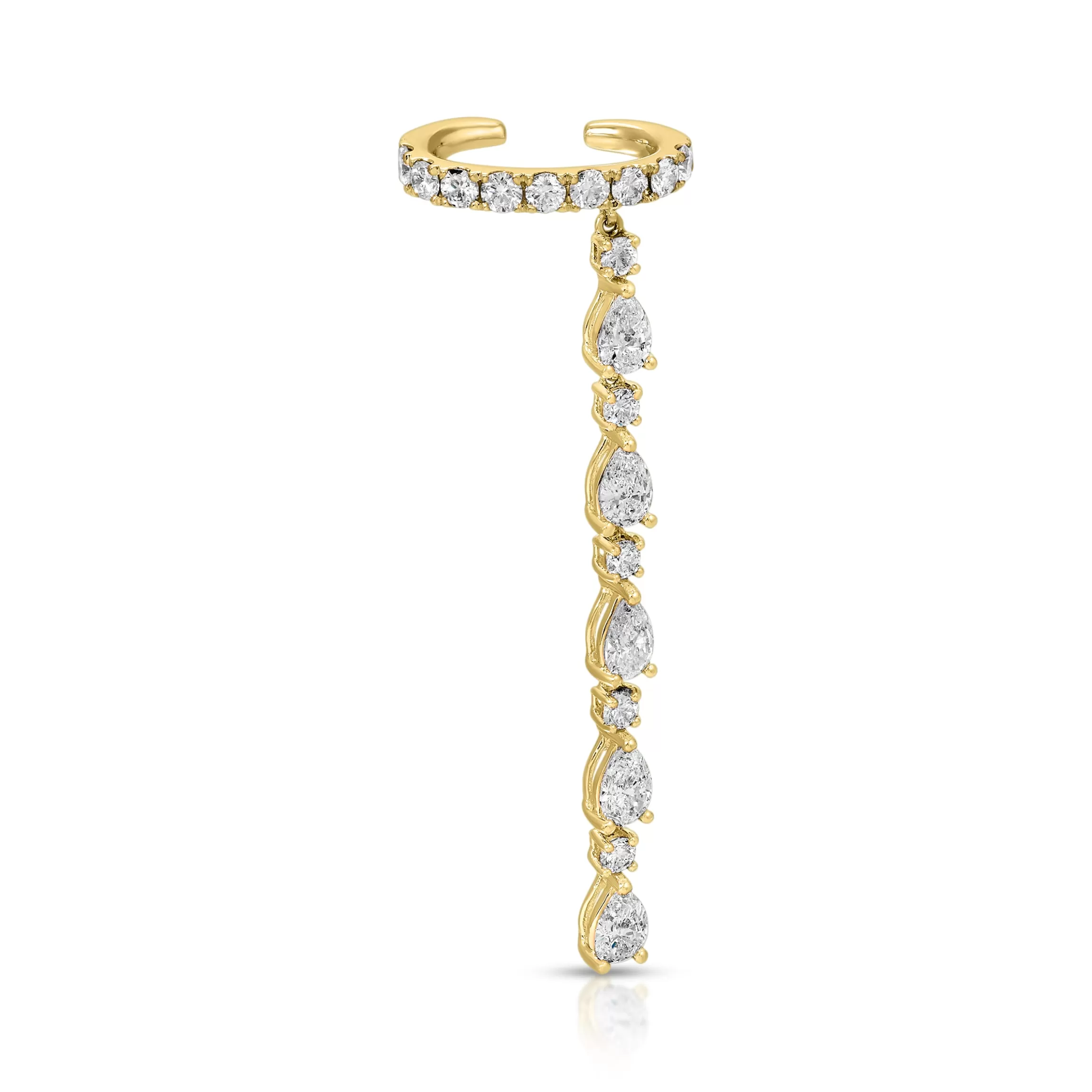 Anita Ko SINGLE ROW DIAMOND EAR CUFF WITH 5 PEAR AND ROUND DIAMOND DROPS