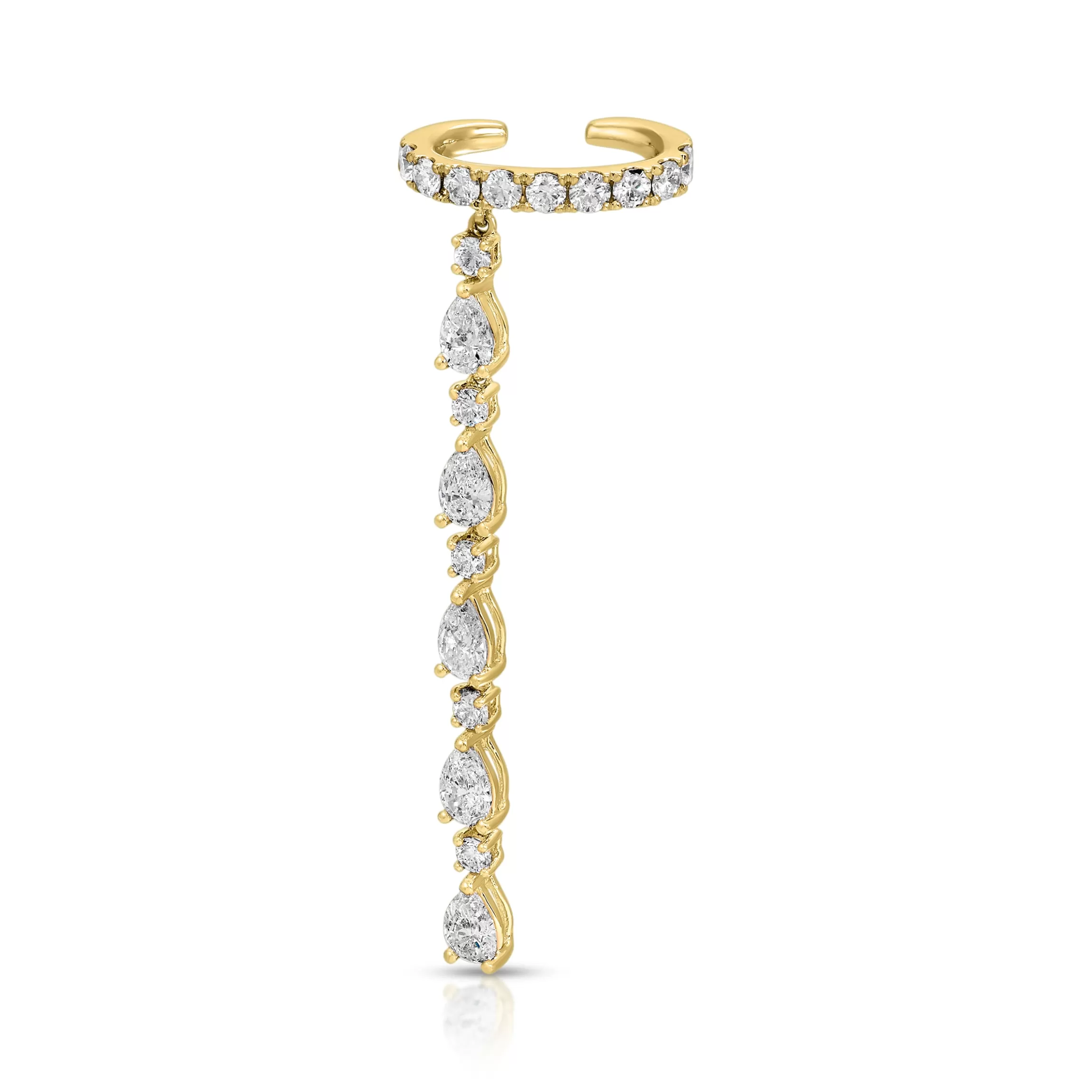 Anita Ko SINGLE ROW DIAMOND EAR CUFF WITH 5 PEAR AND ROUND DIAMOND DROPS