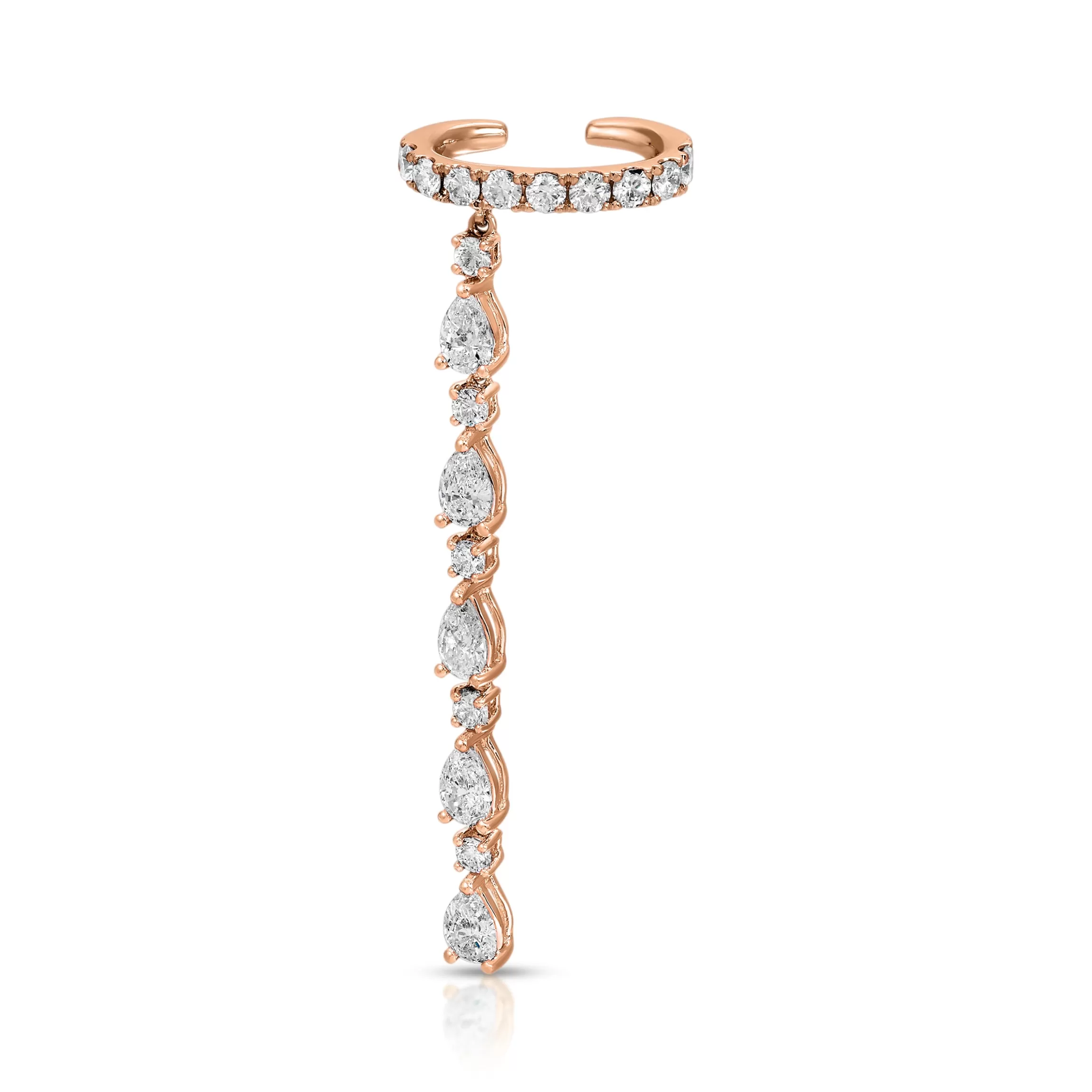 Anita Ko SINGLE ROW DIAMOND EAR CUFF WITH 5 PEAR AND ROUND DIAMOND DROPS