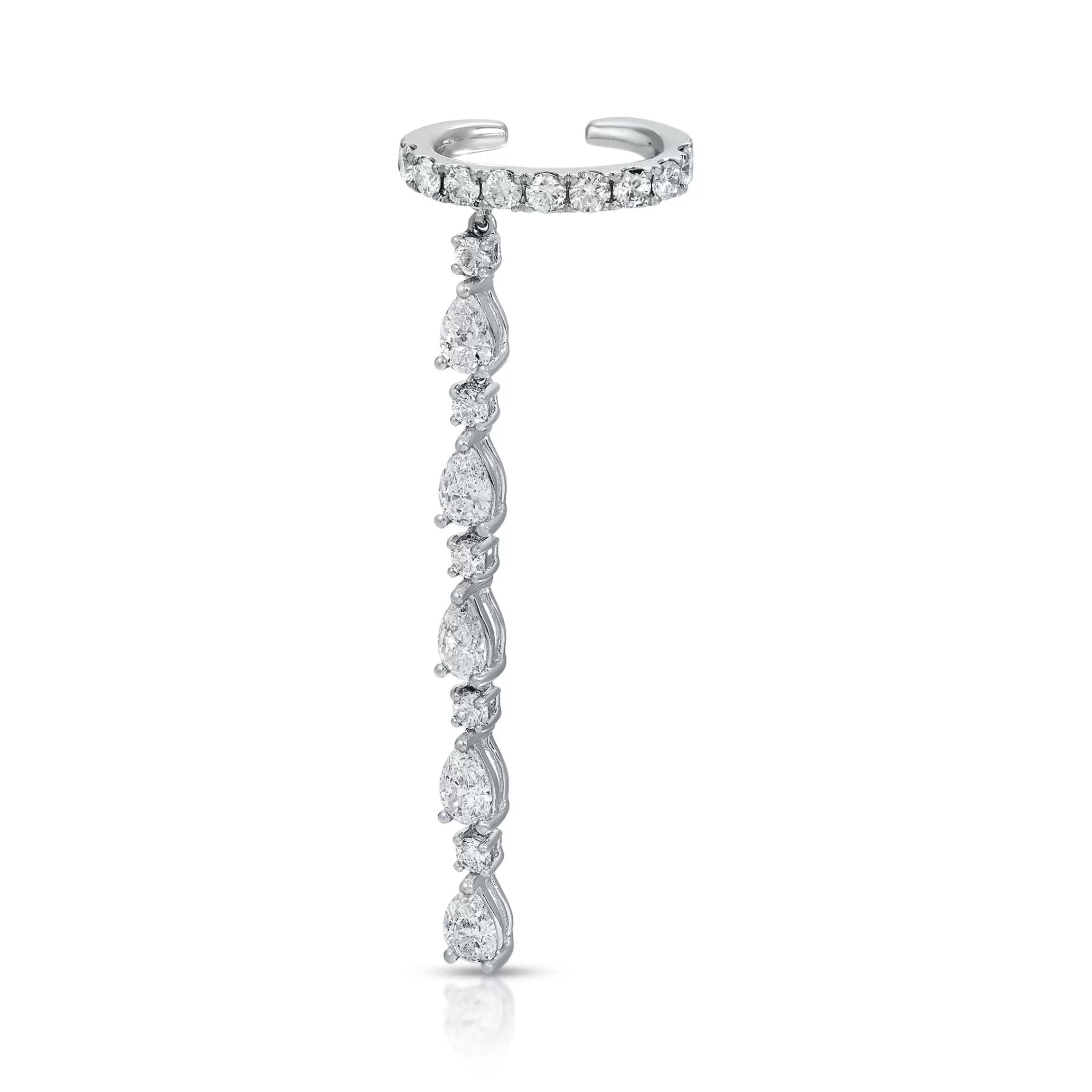 Anita Ko SINGLE ROW DIAMOND EAR CUFF WITH 5 PEAR AND ROUND DIAMOND DROPS