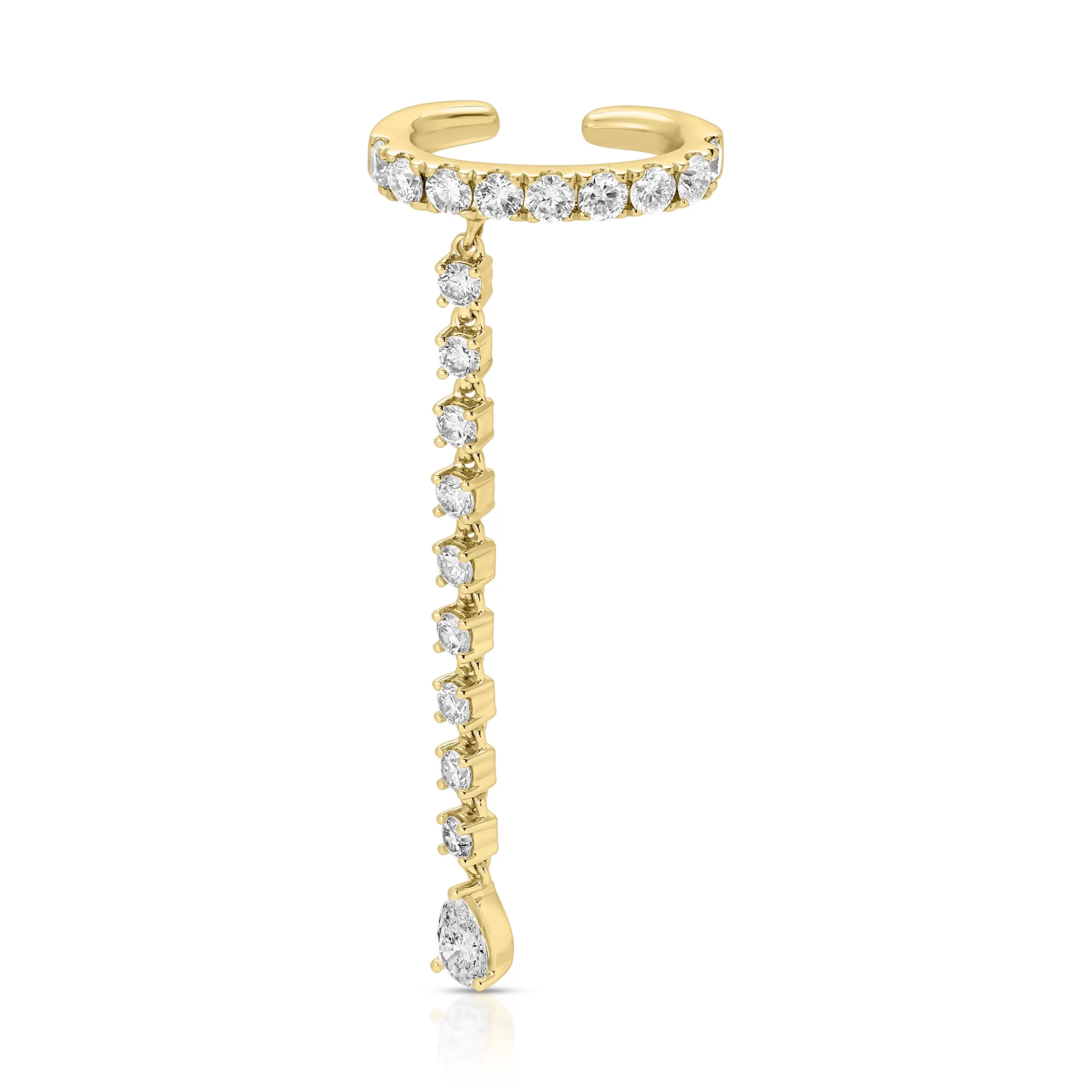 Anita Ko SINGLE ROW DIAMOND EAR CUFF WITH ROUND AND PEAR DIAMOND DROPS