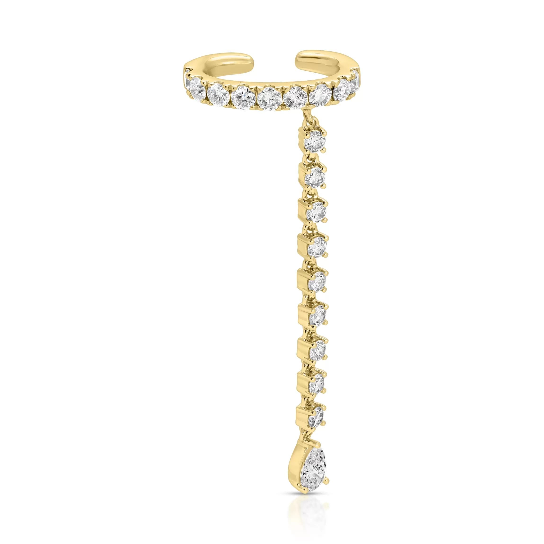 Anita Ko SINGLE ROW DIAMOND EAR CUFF WITH ROUND AND PEAR DIAMOND DROPS