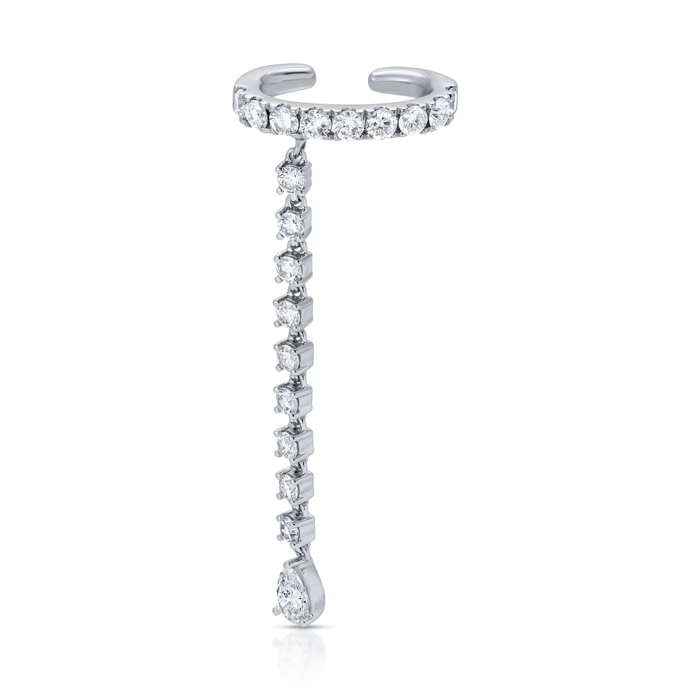Anita Ko SINGLE ROW DIAMOND EAR CUFF WITH ROUND AND PEAR DIAMOND DROPS