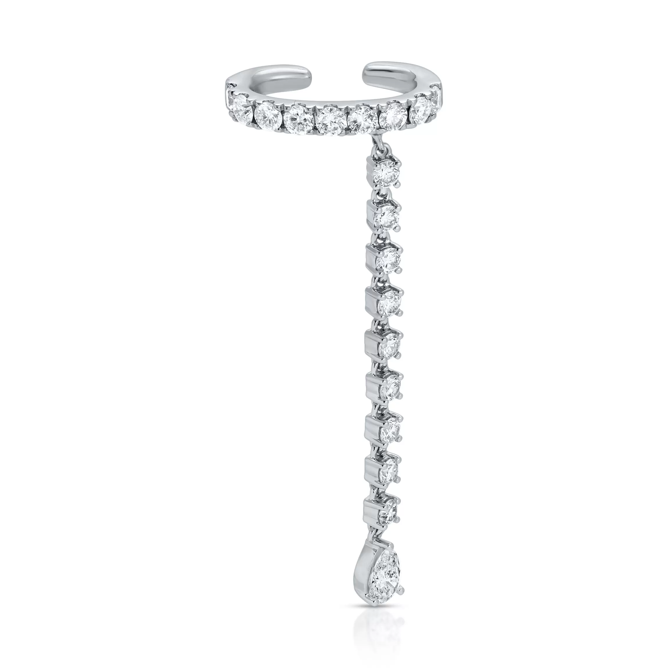 Anita Ko SINGLE ROW DIAMOND EAR CUFF WITH ROUND AND PEAR DIAMOND DROPS