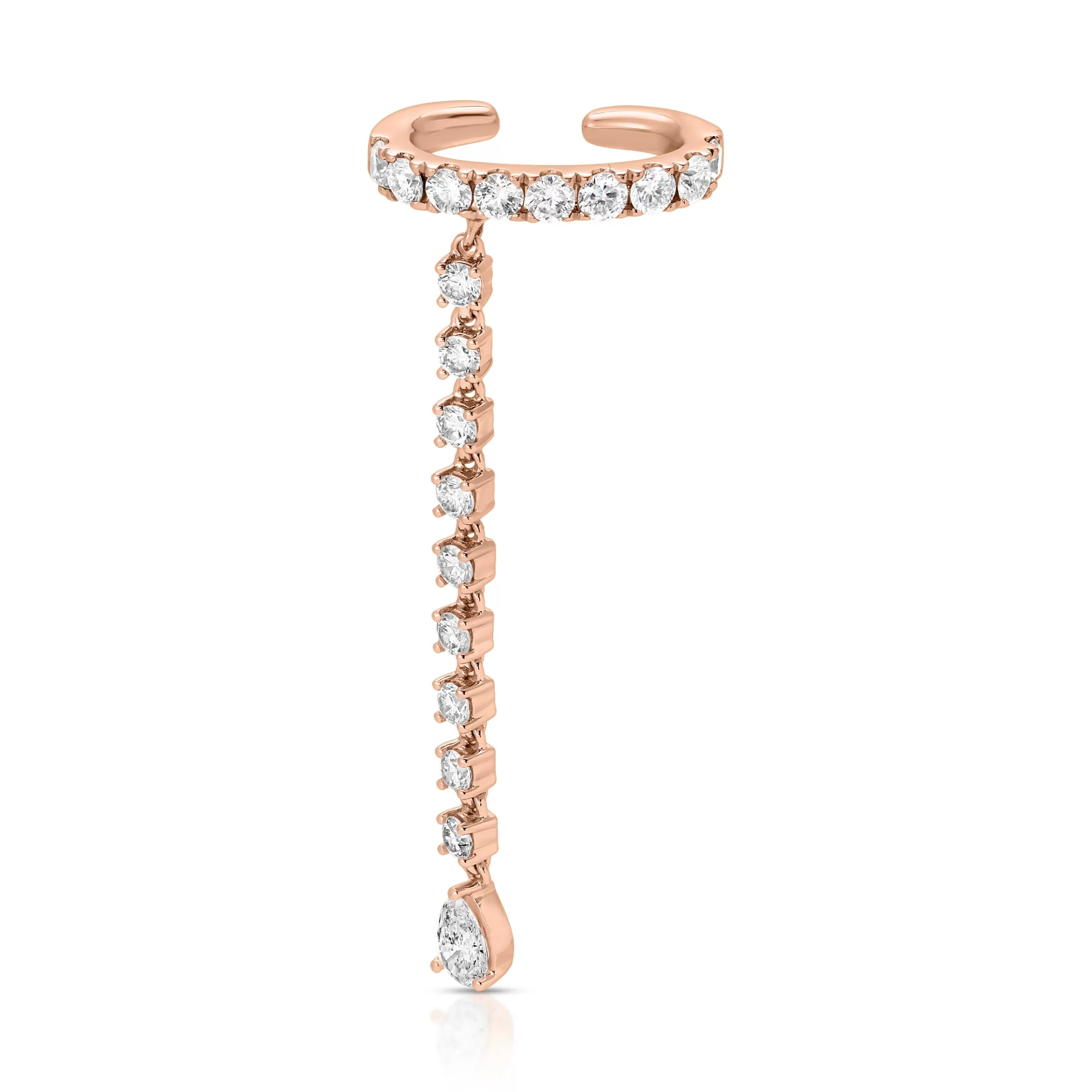 Anita Ko SINGLE ROW DIAMOND EAR CUFF WITH ROUND AND PEAR DIAMOND DROPS